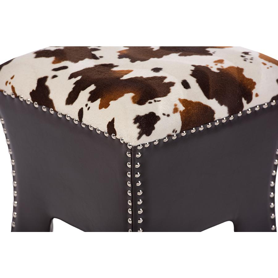 Leather Upholstered Accent Stool with Nail heads