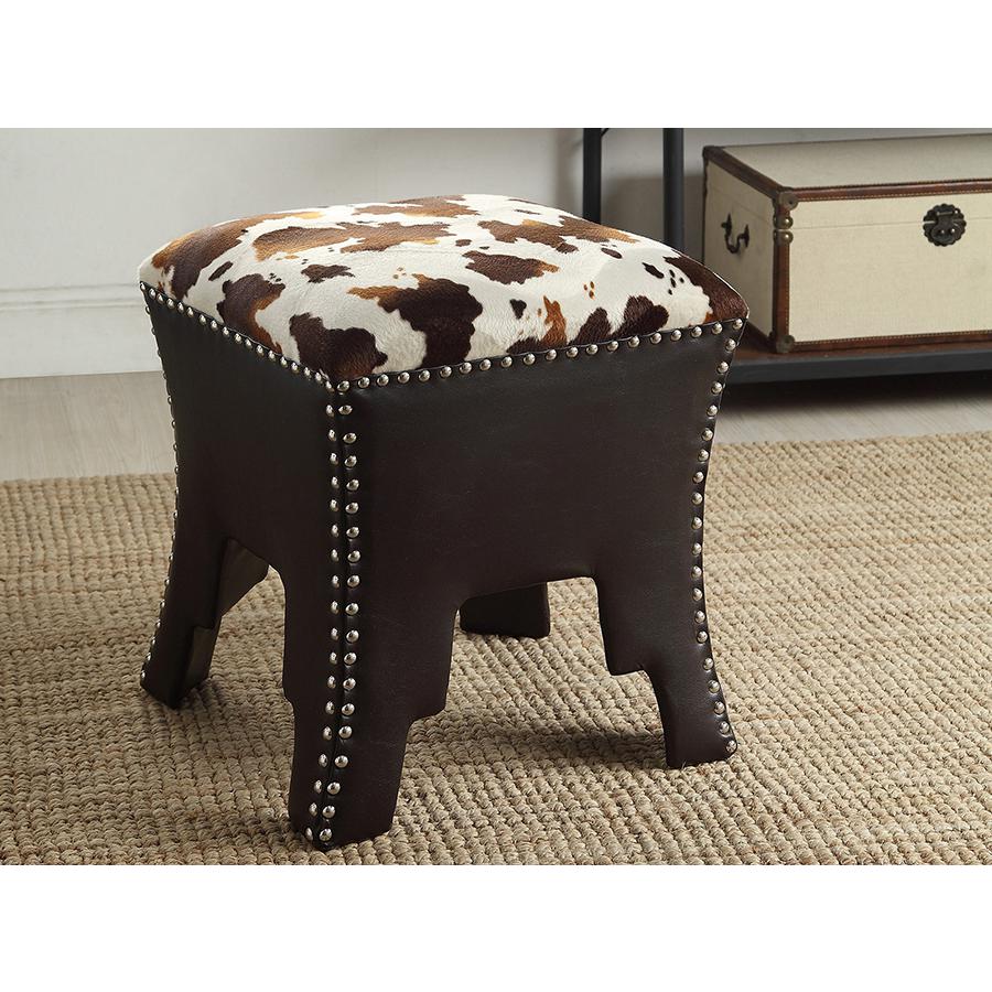 Leather Upholstered Accent Stool with Nail heads