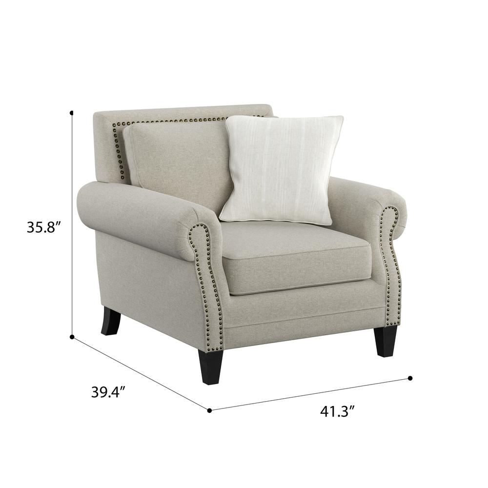 Accent Chair with Rolled Arms, Nail Head Trim, And Wood Legs