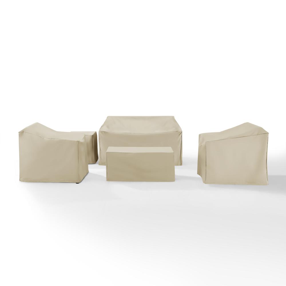 5Pc Furniture Cover Set Tan - Loveseat, Two Armchairs, End Table, & Rectangle Table