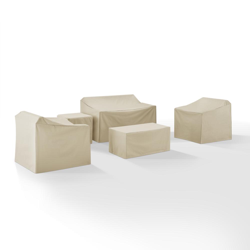 5Pc Furniture Cover Set Tan - Loveseat, Two Armchairs, End Table, & Rectangle Table