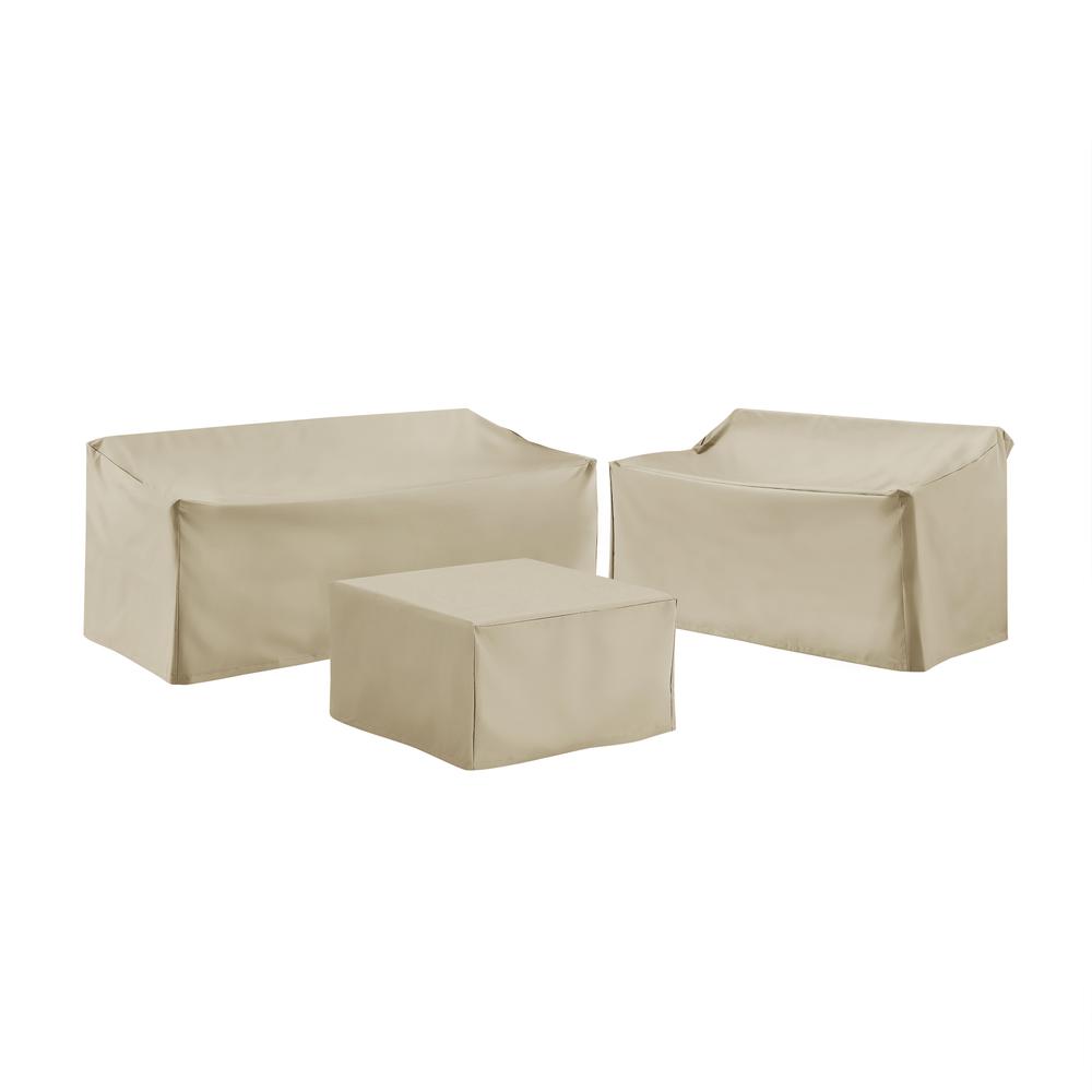 3Pc Sectional Cover Set Tan - Loveseat, Sofa, & Square Table/Ottoman