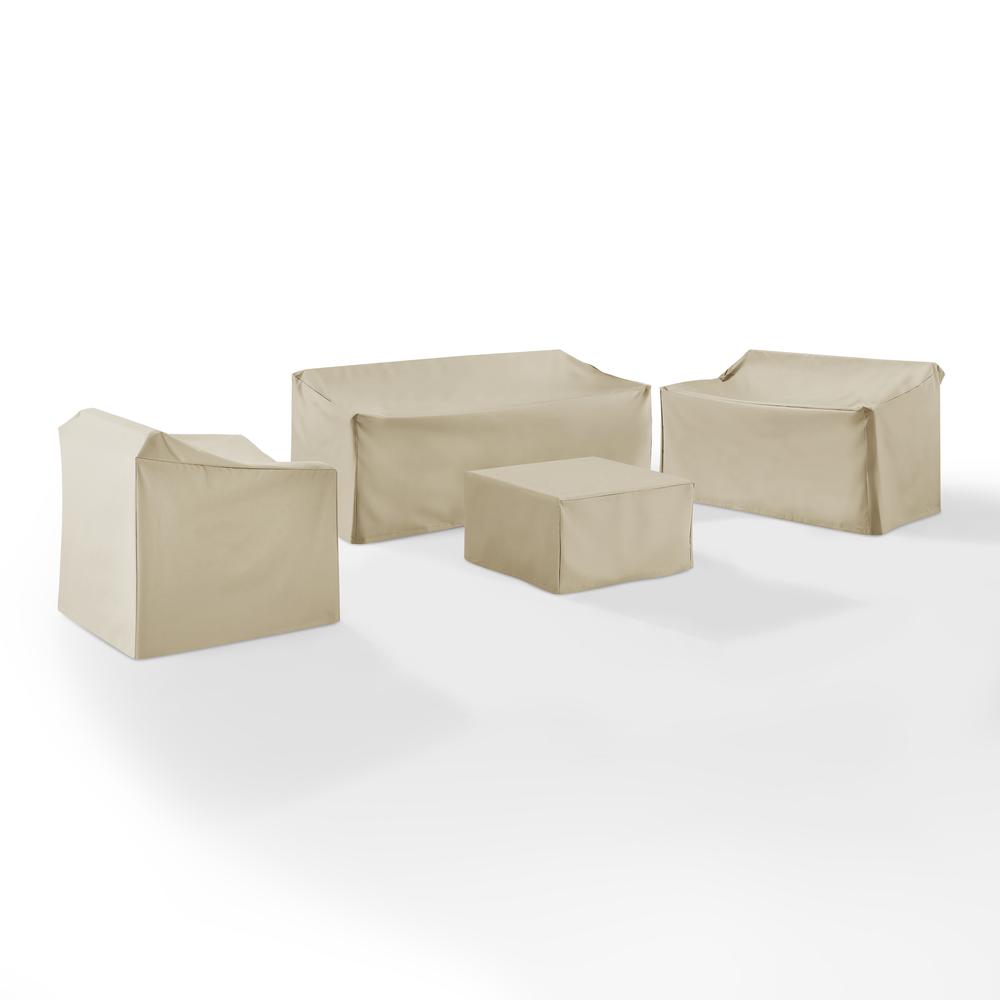 4Pc Sectional Cover Set Tan - Loveseat, Sofa, Square Table/Ottoman,  & Arm Chair
