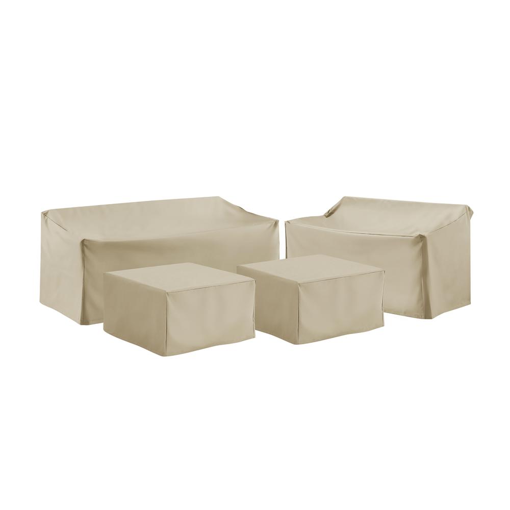 4Pc Sectional Cover Set Tan - Loveseat, Sofa, & 2 Square Table/Ottoman