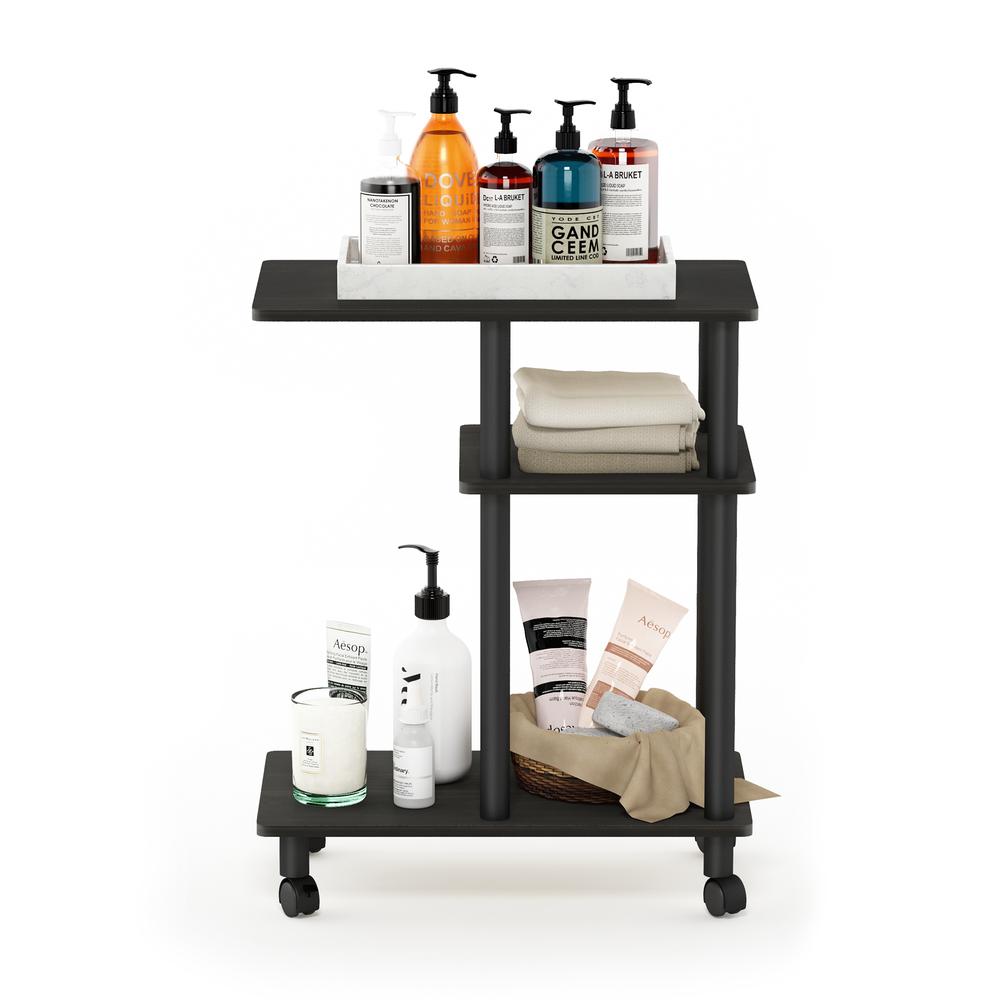 Furinno Turn-N-Tube U Shape Sofa Side Table with Casters, Espresso/Black