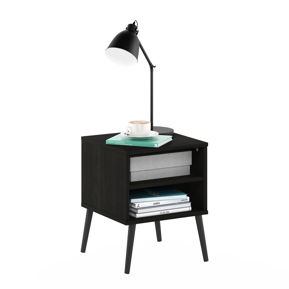 Furinno Claude Mid Century Style End Table with Wood Legs, Espresso