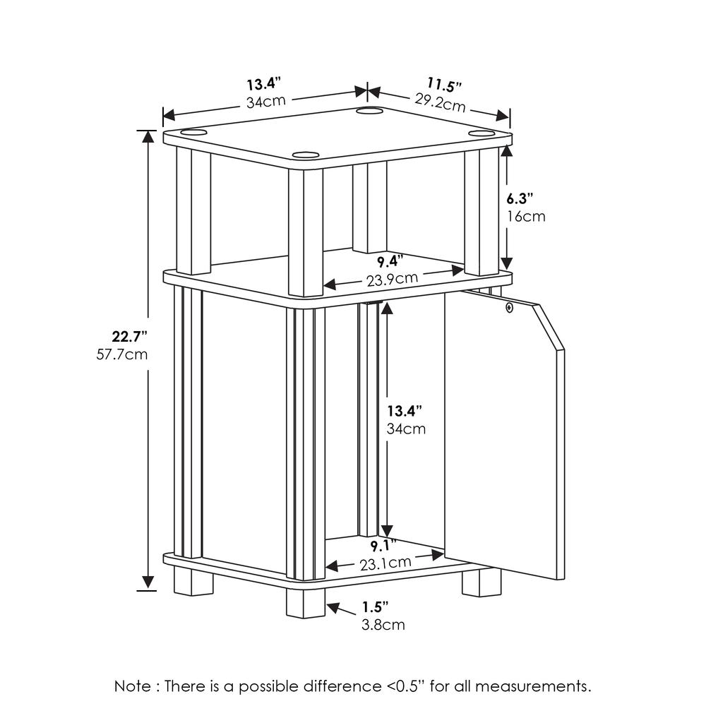 Furinno Just 3-Tier End Table with Door, French Oak/Black