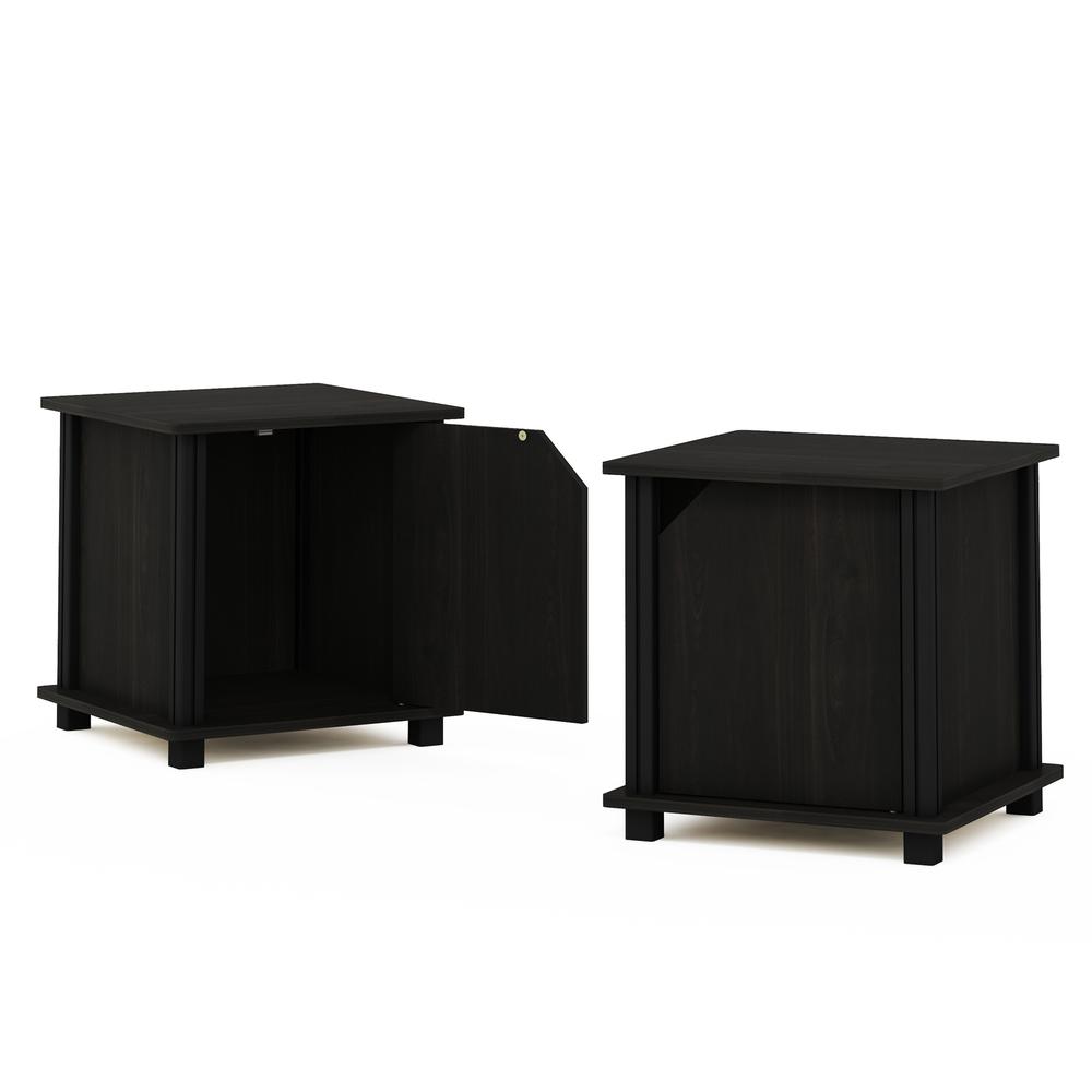 Furinno Simplistic End Table with Storage Set of 2, Espresso/Black