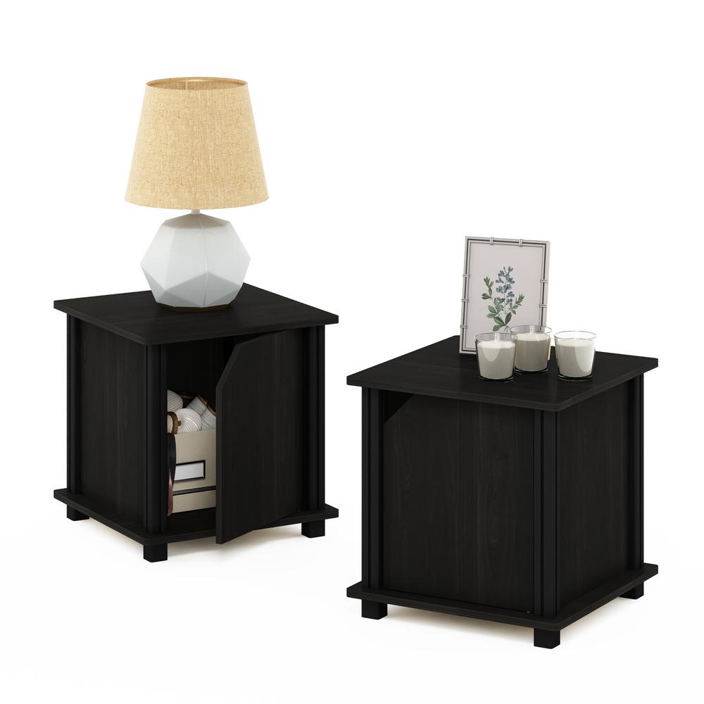 Furinno Simplistic End Table with Storage Set of 2, Espresso/Black