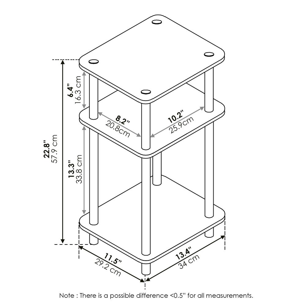 Furinno Just 3-Tier Turn-N-Tube End Table, 2-Pack, White Oak/Chrome