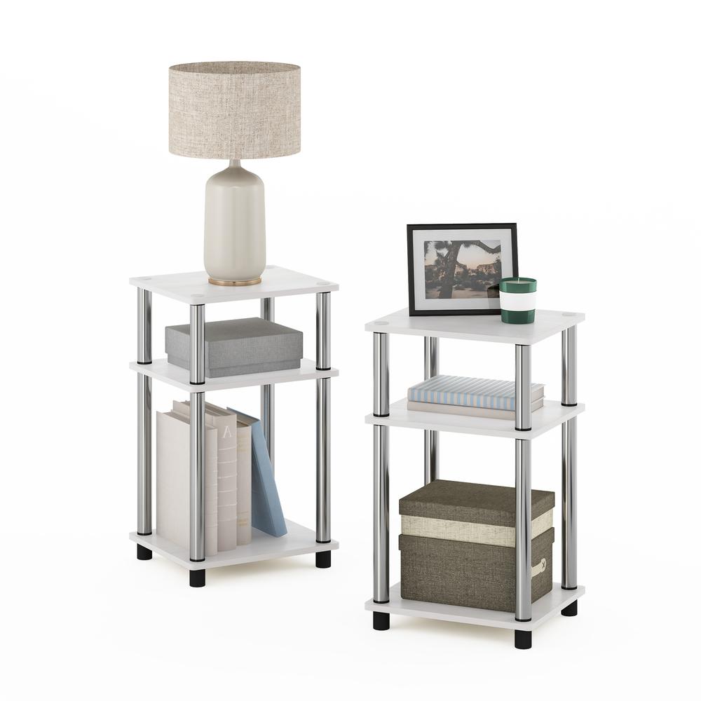 Furinno Just 3-Tier Turn-N-Tube End Table, 2-Pack, White Oak/Chrome