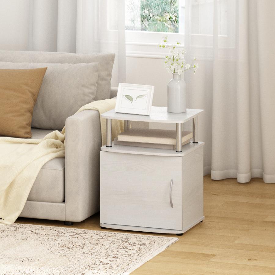 Furinno JAYA Utility Design End Table, White Oak, Stainless Steel Tubes