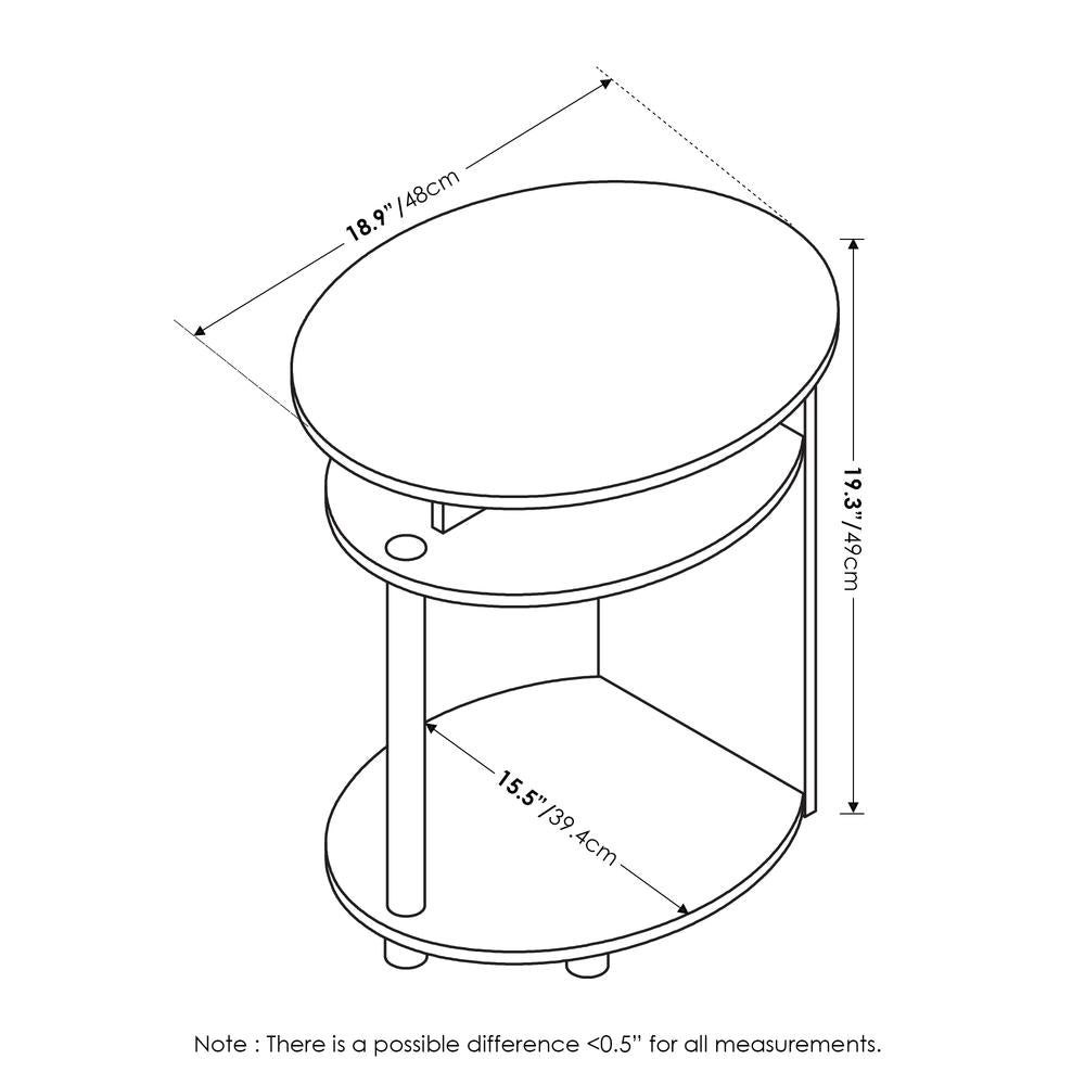Furinno JAYA Simple Design Oval End Table, Americano, Stainless Steel Tubes