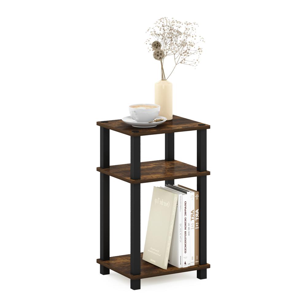 Furinno Just 3-Tier Turn-N-Tube End Table, 1-Pack, Amber Pine/Black