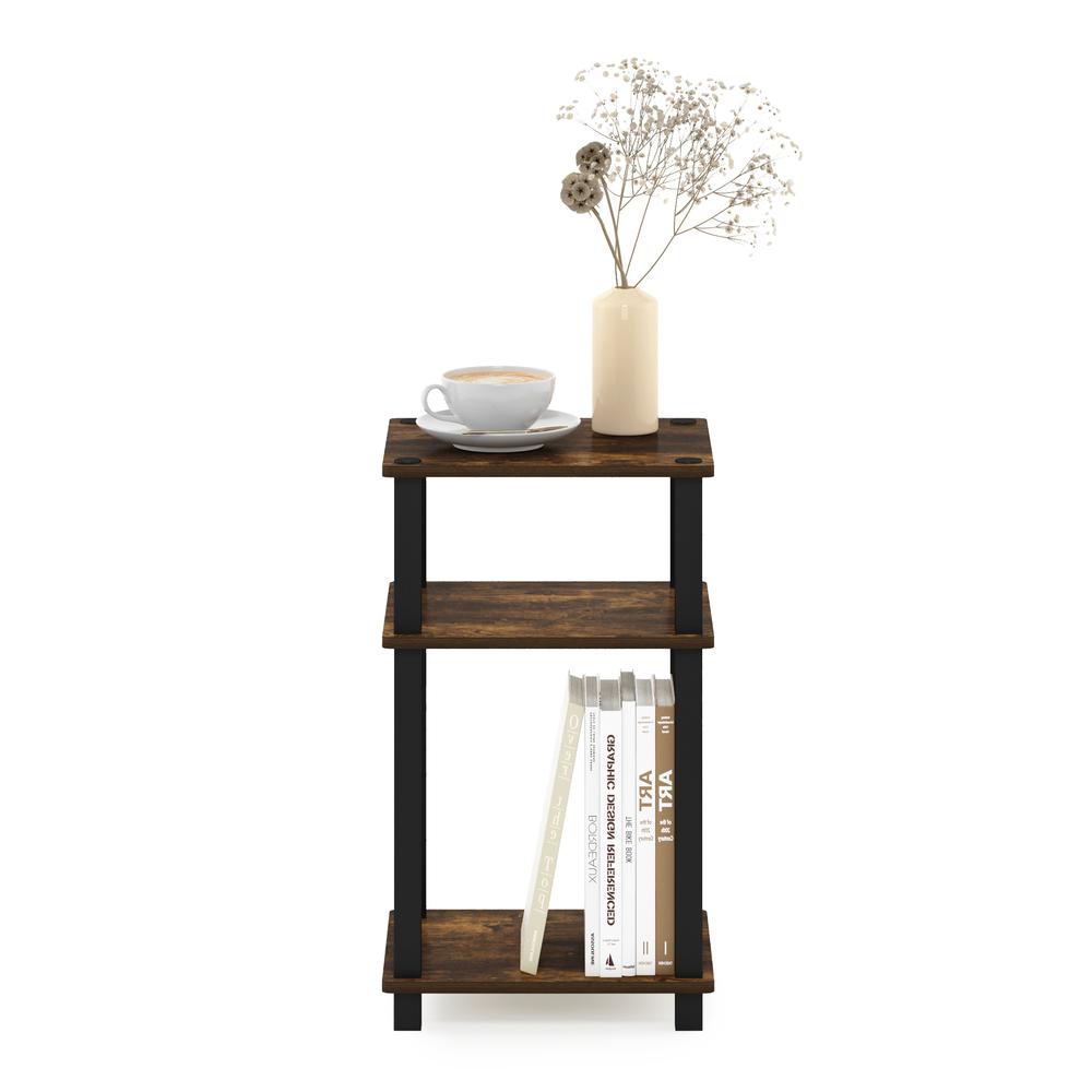Furinno Just 3-Tier Turn-N-Tube End Table, 1-Pack, Amber Pine/Black
