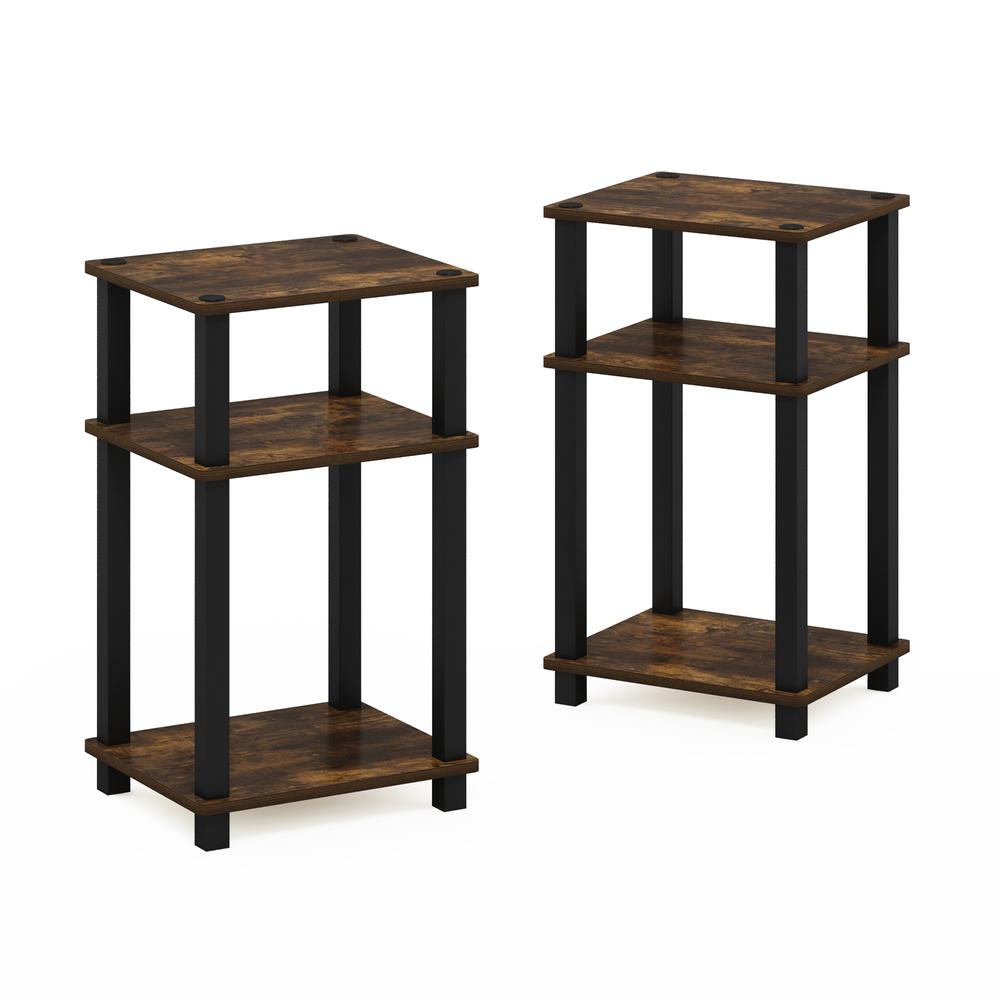 Furinno Just 3-Tier Turn-N-Tube End Table, 2-Pack, Amber Pine/Black