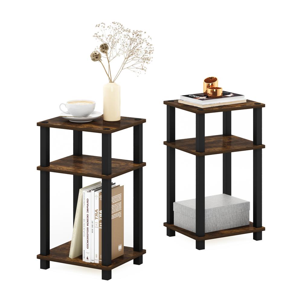 Furinno Just 3-Tier Turn-N-Tube End Table, 2-Pack, Amber Pine/Black