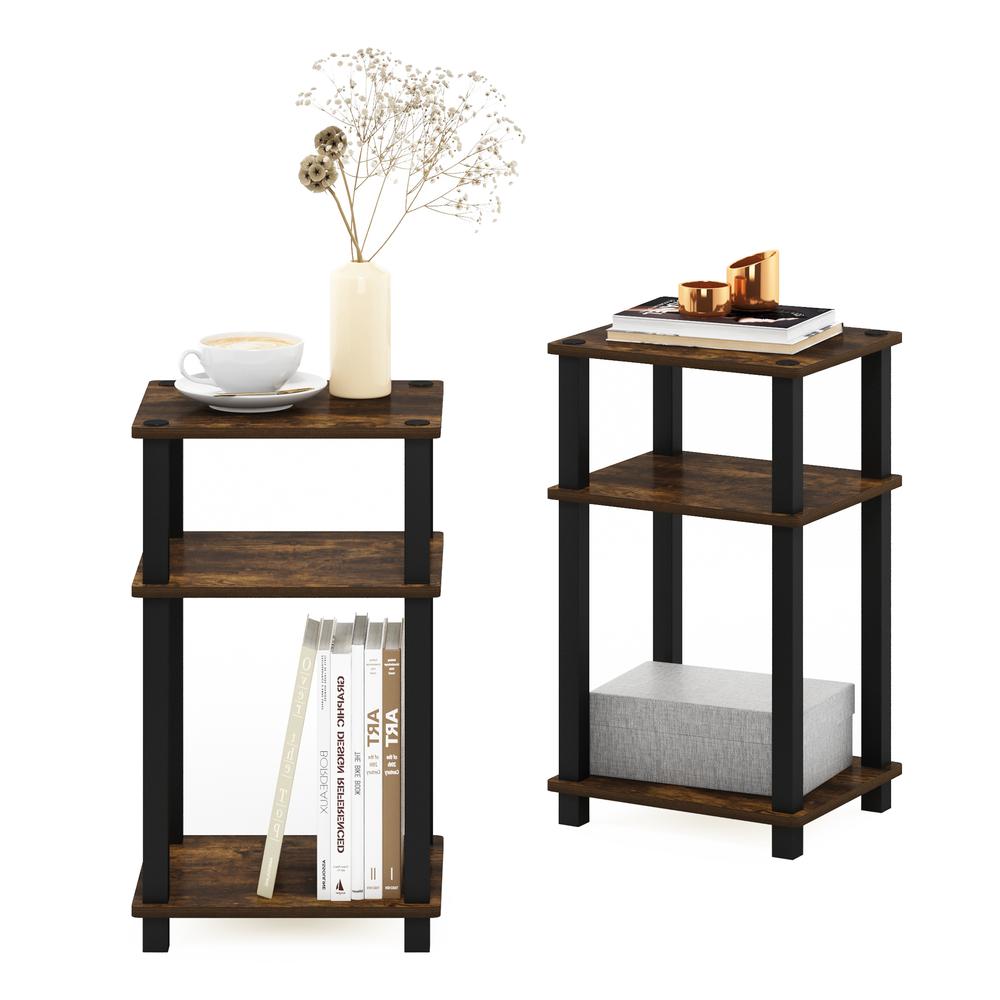 Furinno Just 3-Tier Turn-N-Tube End Table, 2-Pack, Amber Pine/Black