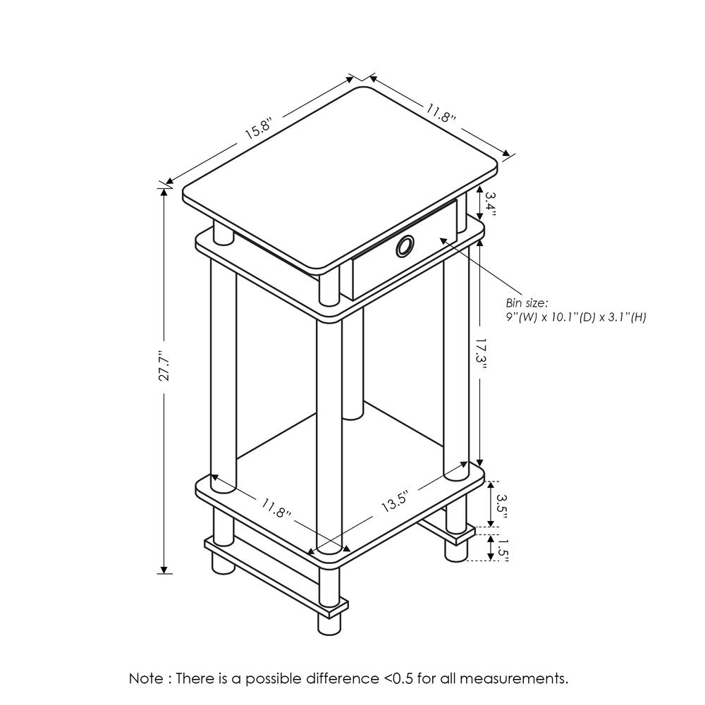 Furinno 2-17017 Turn-N-Tube Tall End Table with Bin, Amber Pine/Black/Black, Set of 2