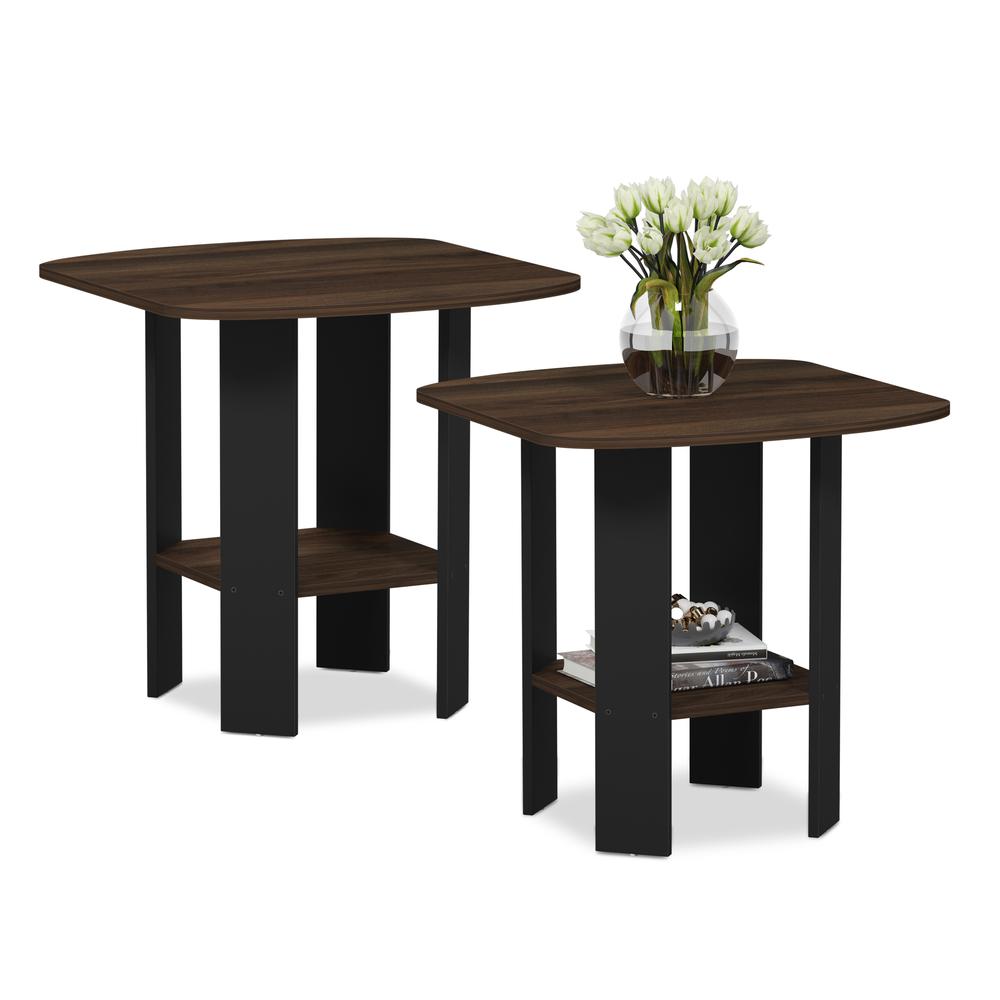 Furinno Simple Design End/SideTable, Columbia Walnut/Black, Set of 2