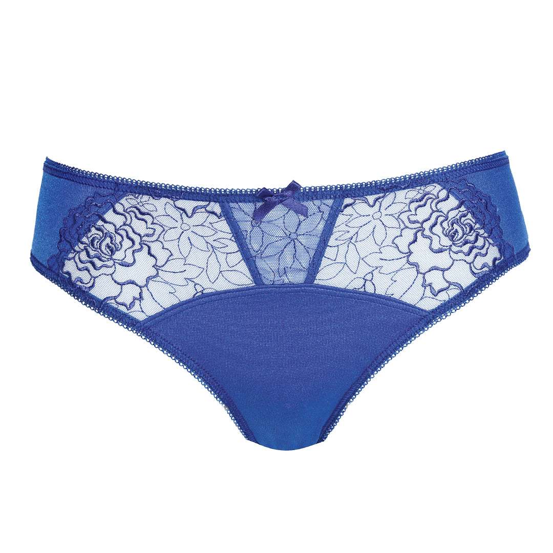 Semi Sheer Lace Low Rise Bikini Panty with Floral Embroidery