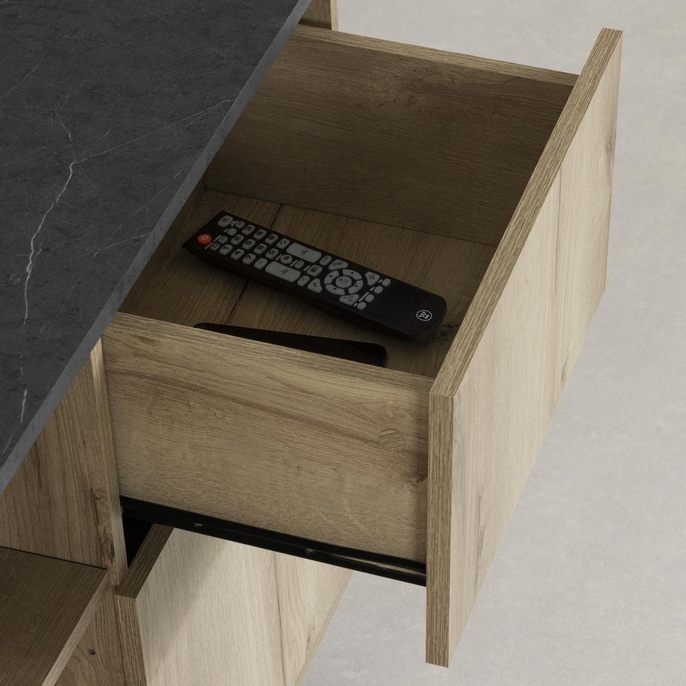 Octave Cabinet, Medium Oak and Faux Black Stone