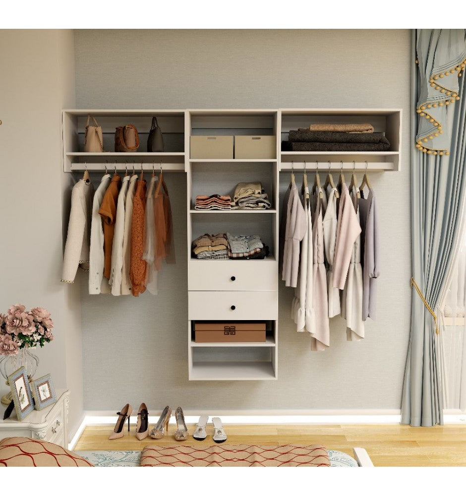71H Closet Organizer System, Wood Closet System with Drawers, Walk in Closet Organizers and Storage with Hanging Rod, DIY Wardrobe Closet with Shelves for Bedroom (87.5W x 16D x 71H)