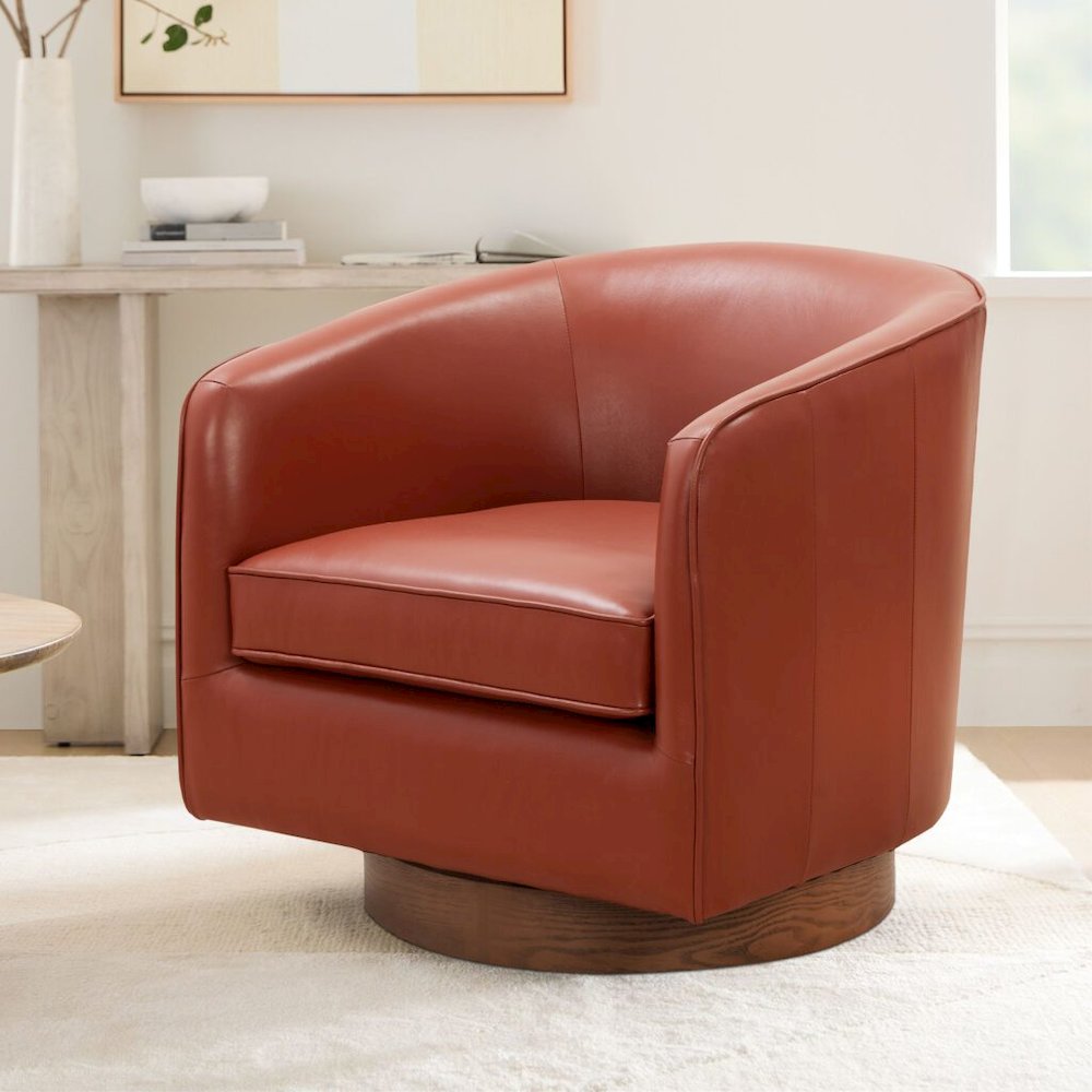 Taos Caramel Top Grain Leather Wood Base Swivel Chair