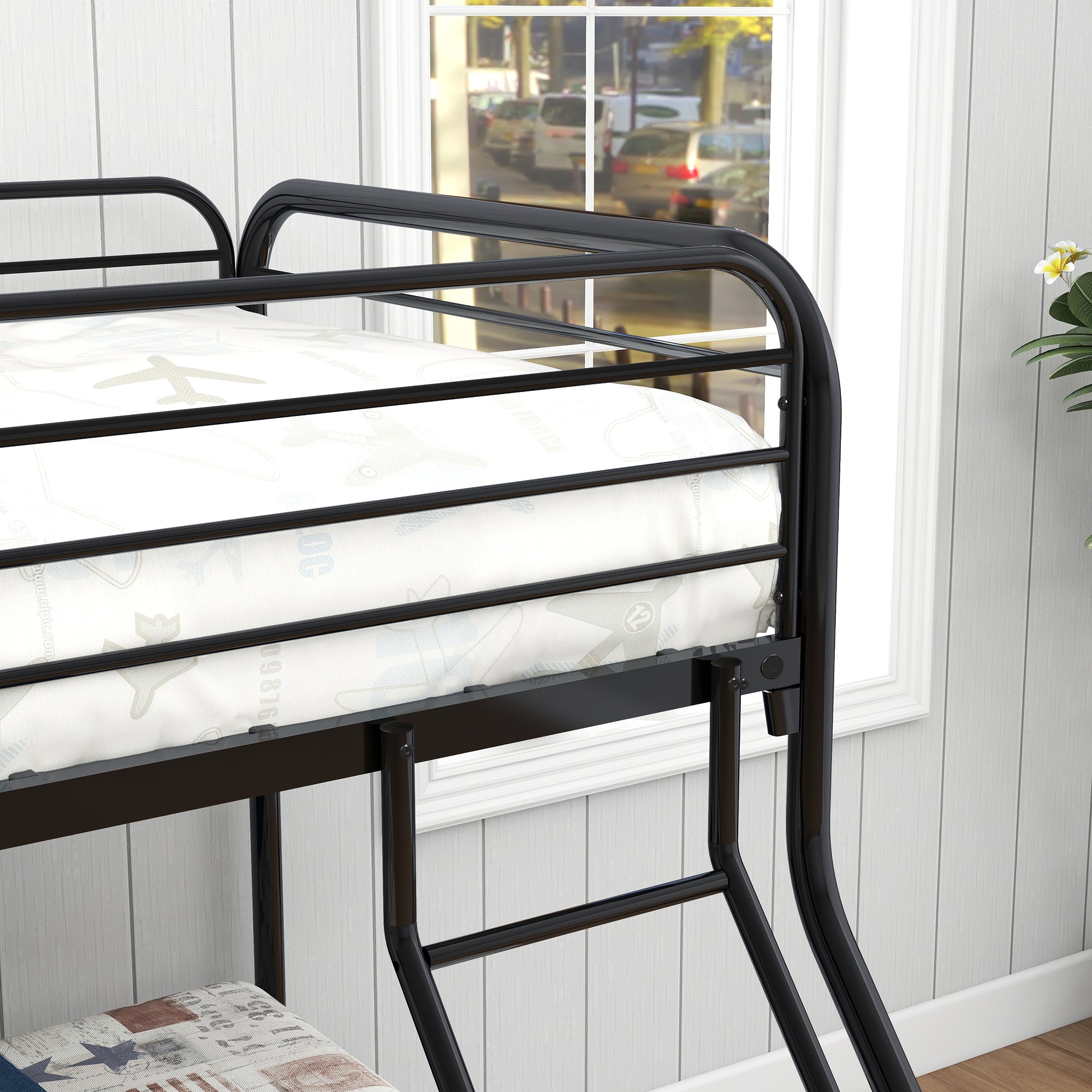 Heavy Duty Full Metal Easy Assembly Bunk Bed Frame with Guardrail and Stairs