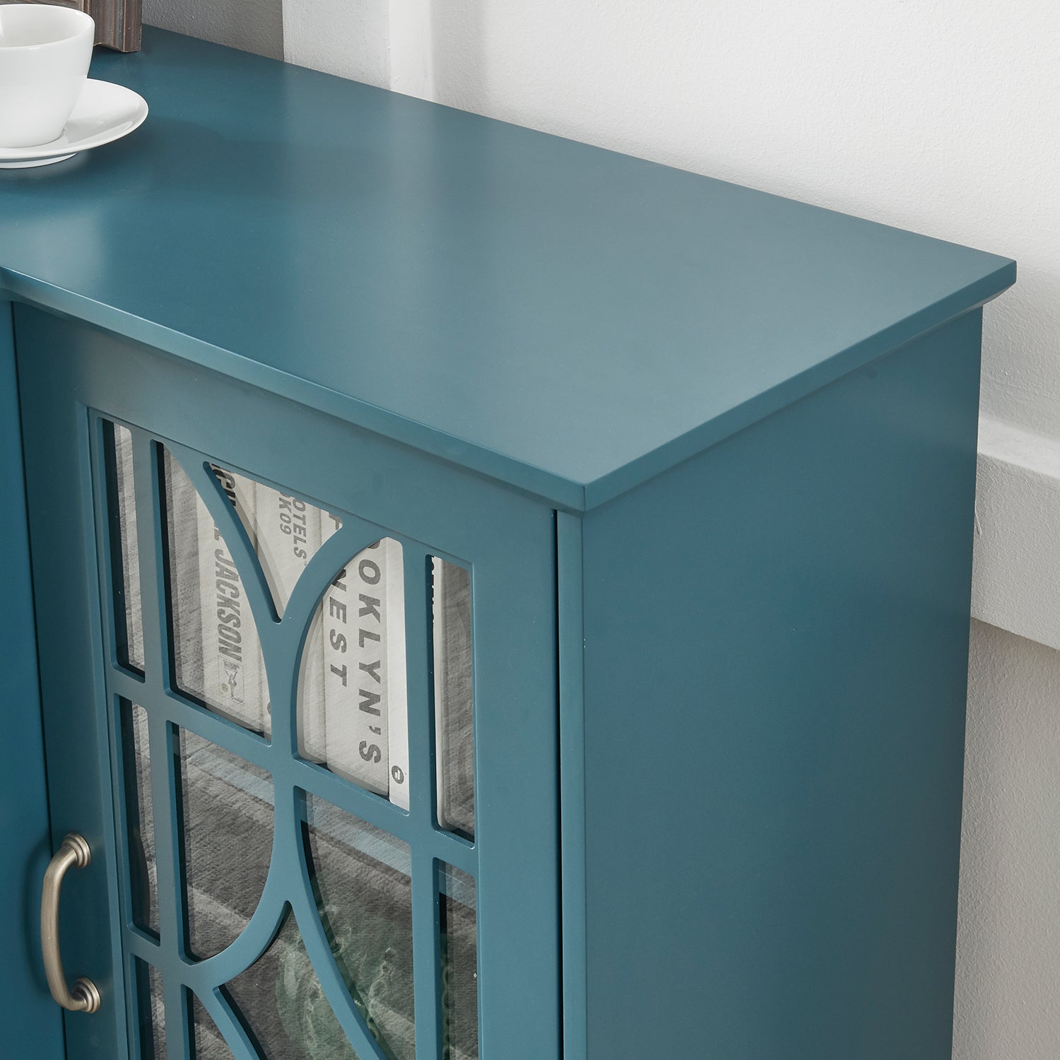 63" TV Stand Storage Buffet Cabinet Sideboard in Teal Blue