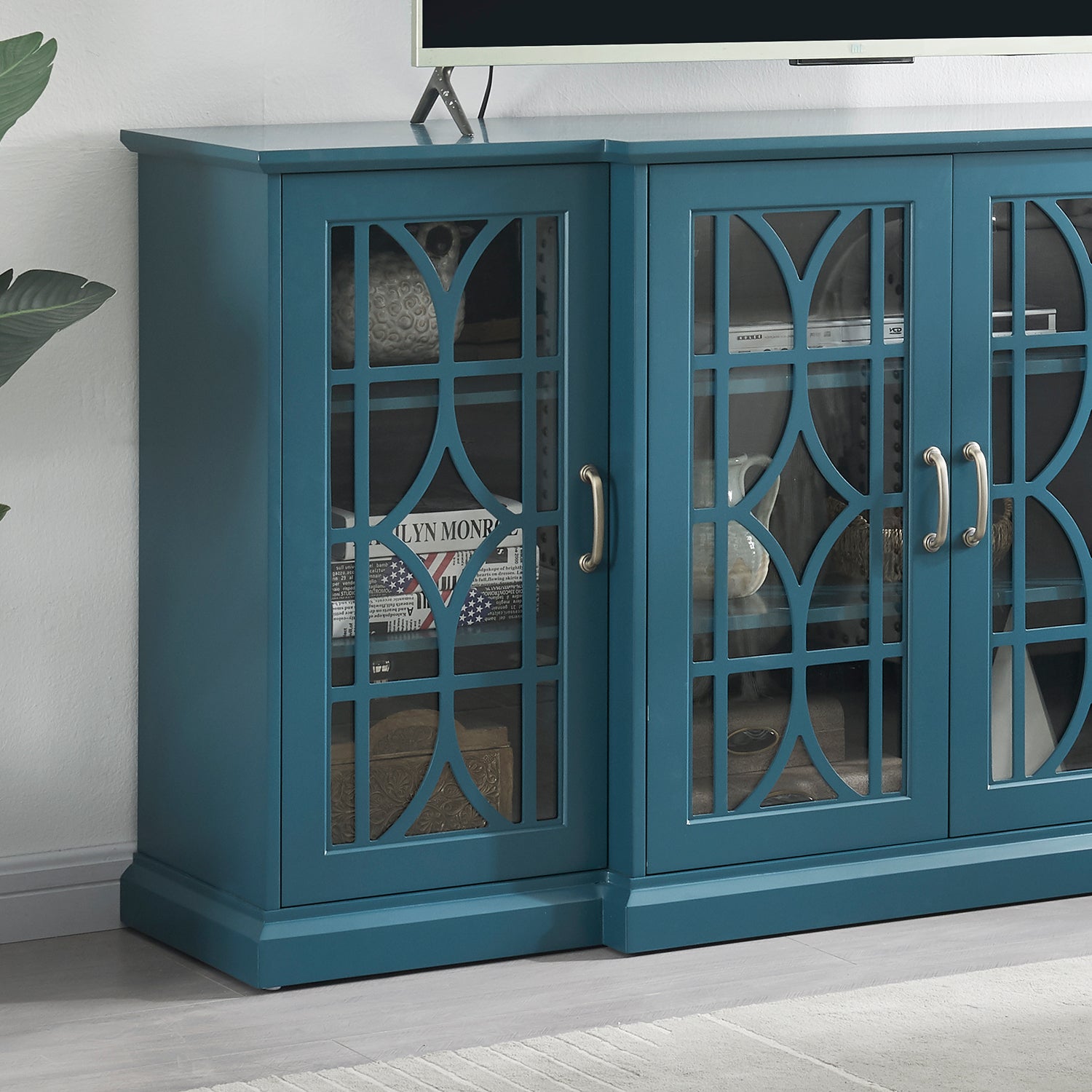 63" TV Stand Storage Buffet Cabinet Sideboard in Teal Blue