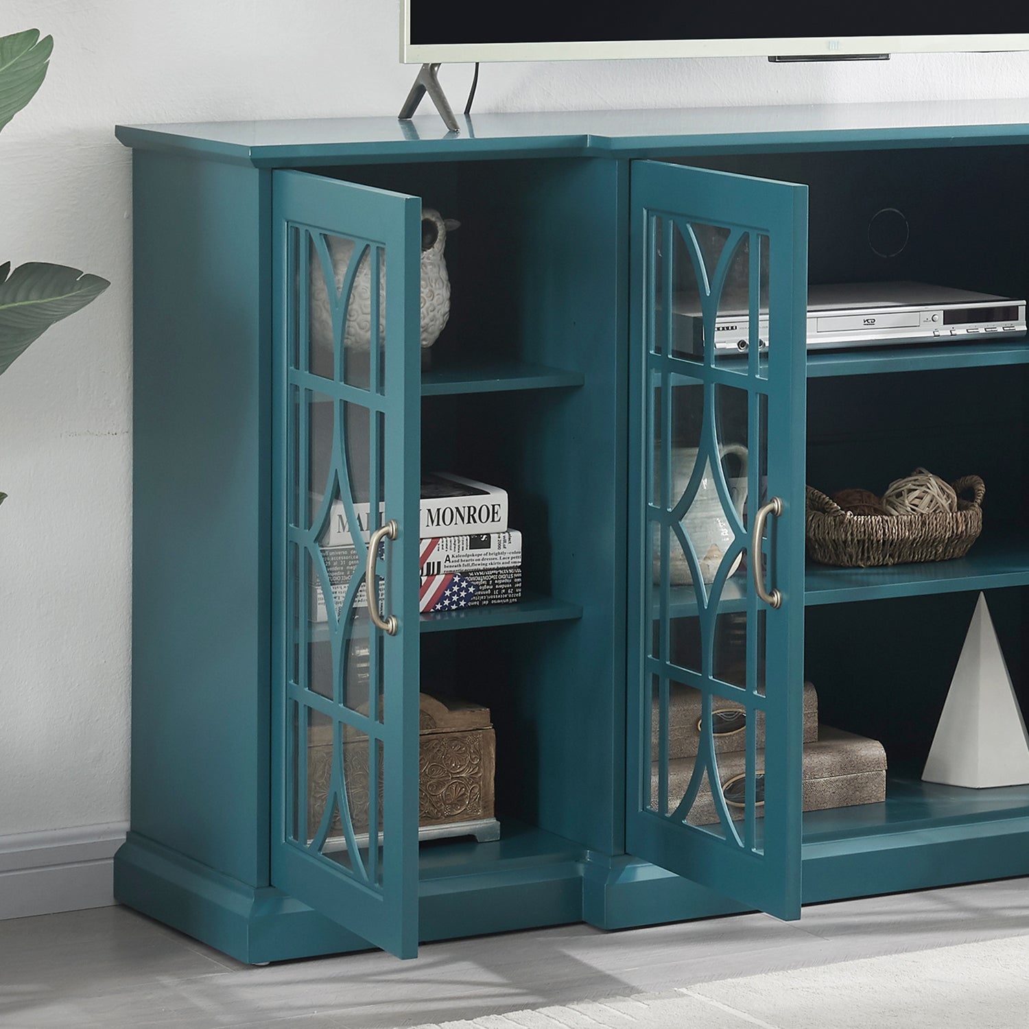 63" TV Stand Storage Buffet Cabinet Sideboard in Teal Blue