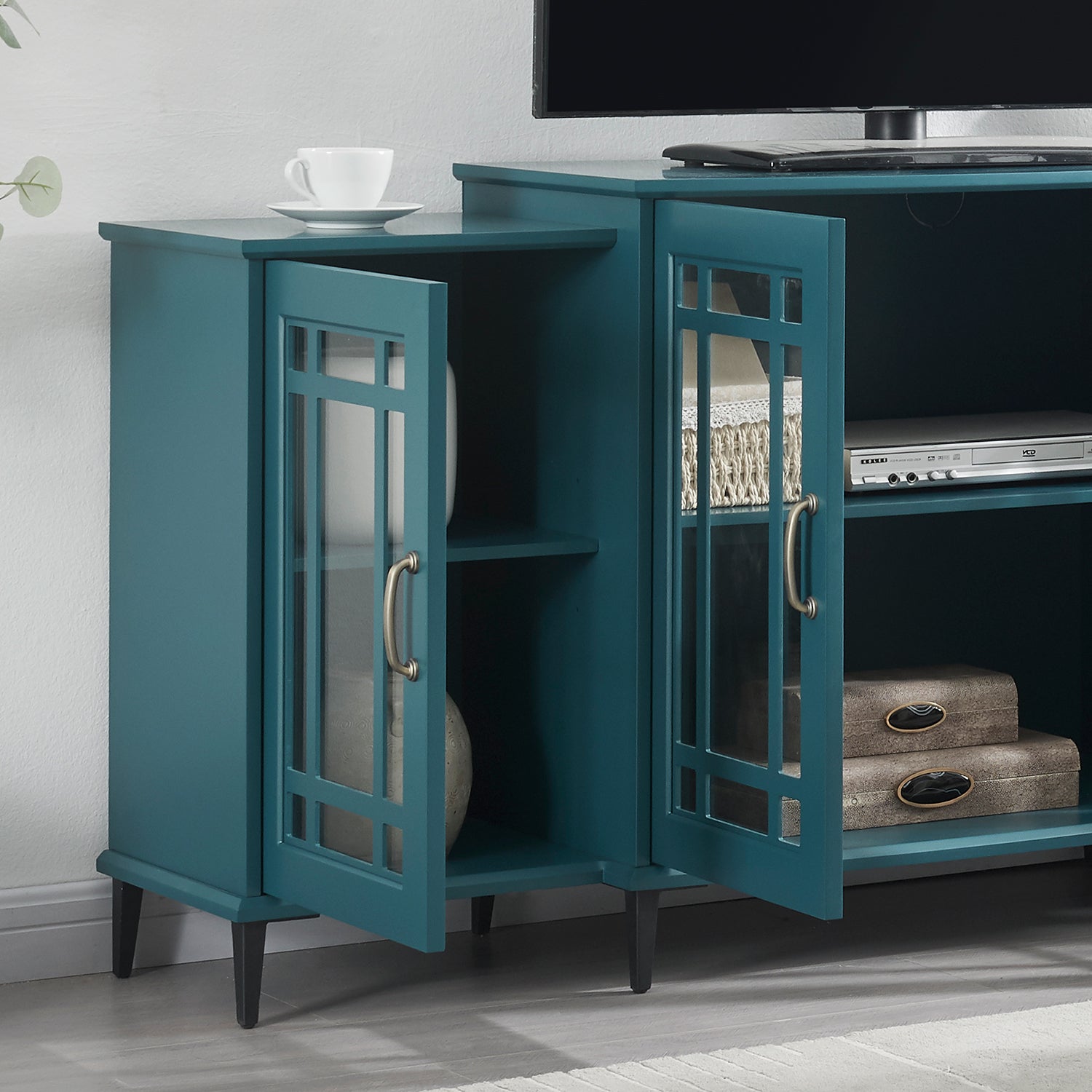 62" TV Stand Buffet Sideboard Cabinet - Teal Blue