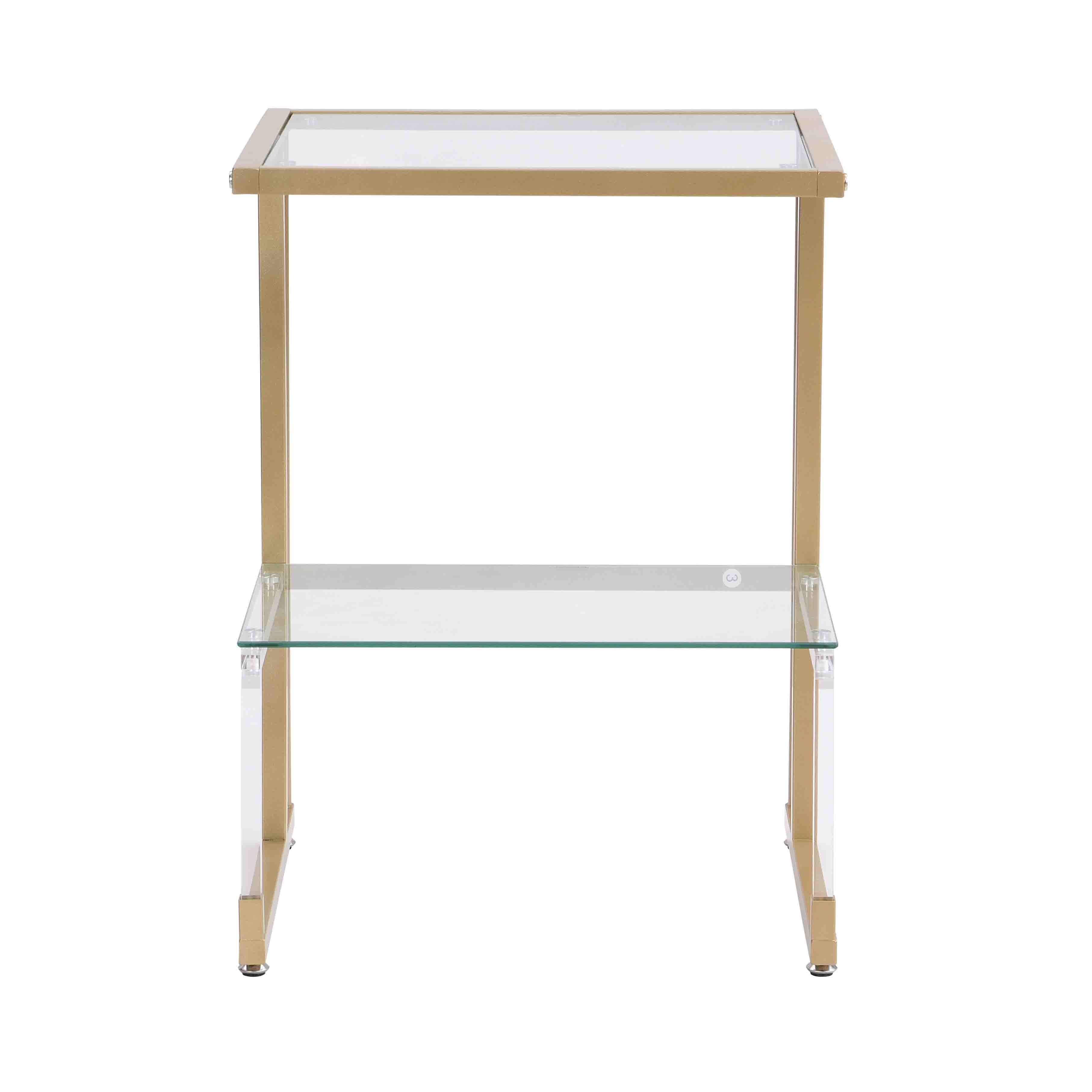 2-Tier Acrylic Glass End Table with Golden Side for Living Room