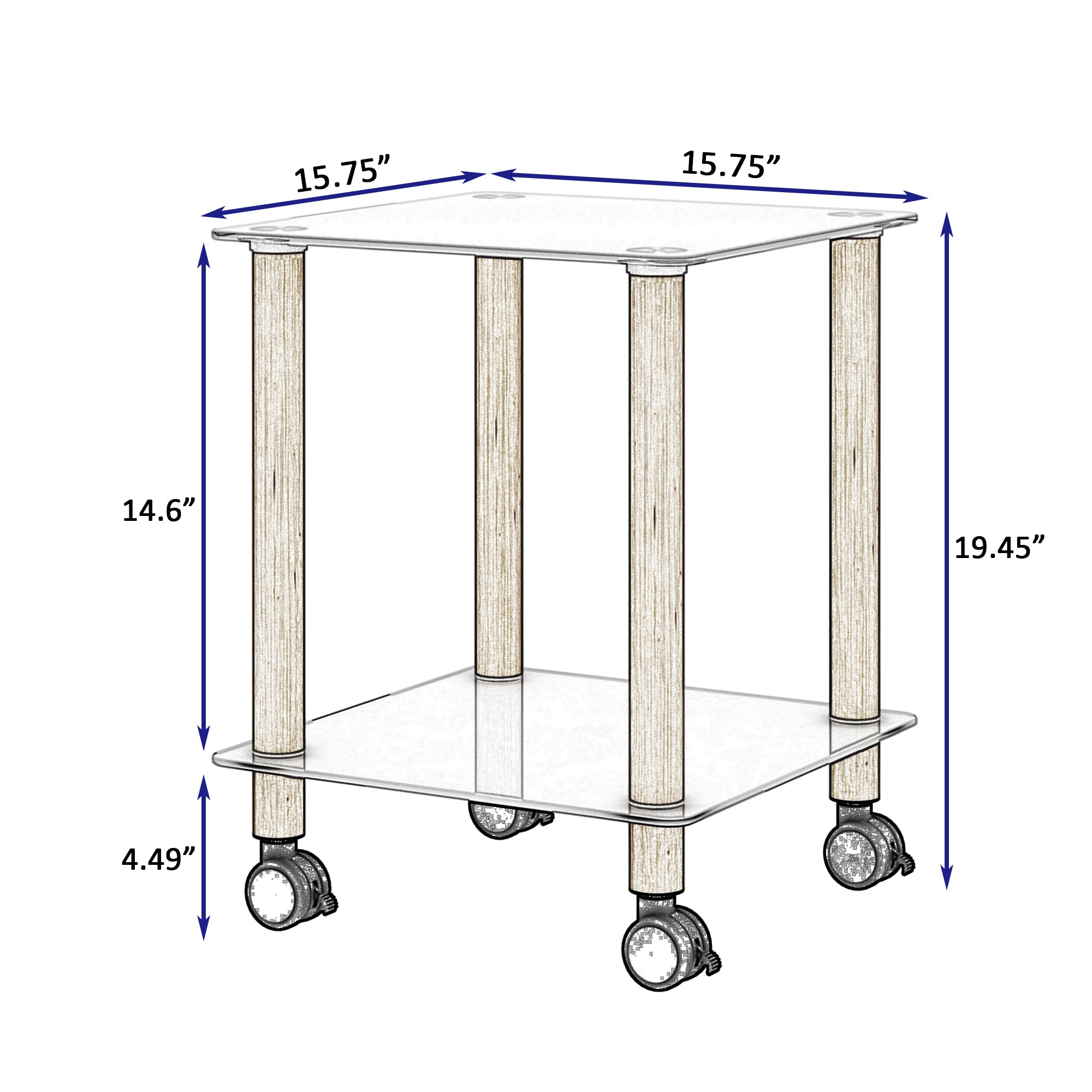 2 Tiers Space Saving End Table Modern Design Night Stand with Storage Shelve- White+Oak