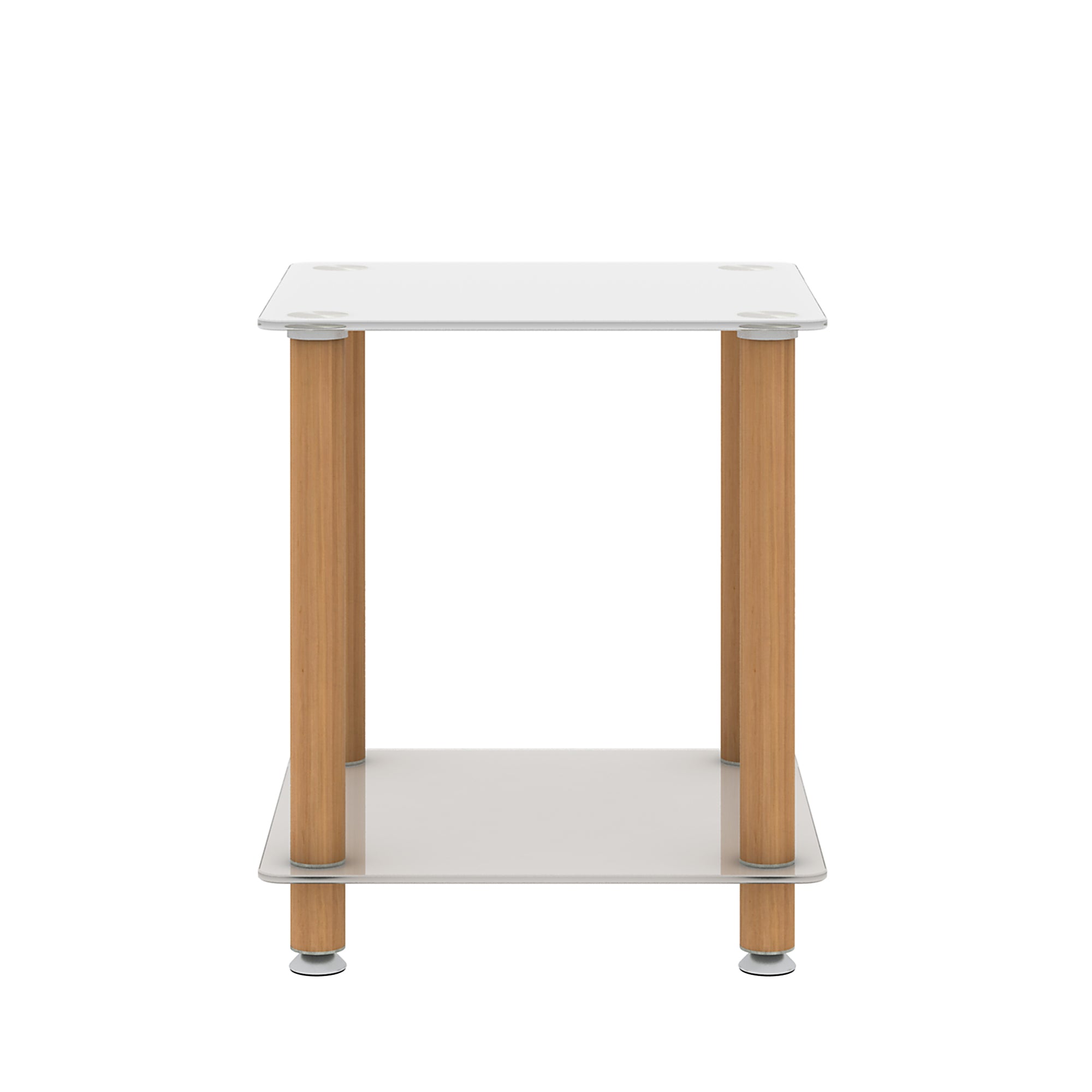 2 Tiers Space Saving End Table Modern Design Night Stand with Storage Shelve- White+Oak