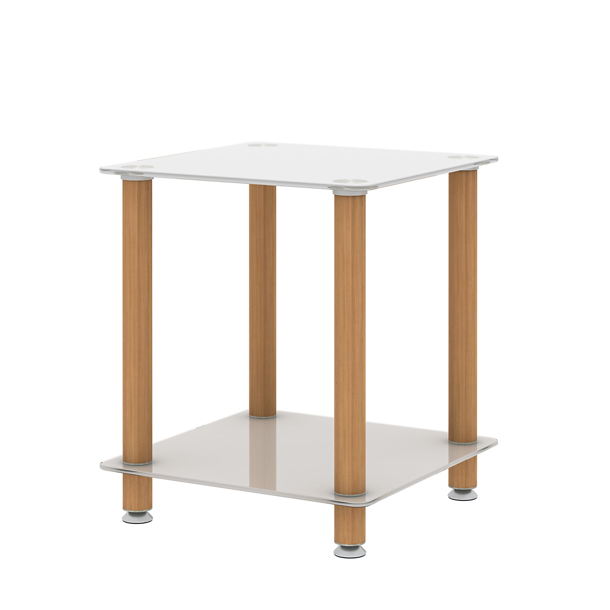 2 Tiers Space Saving End Table Modern Design Night Stand with Storage Shelve- White+Oak