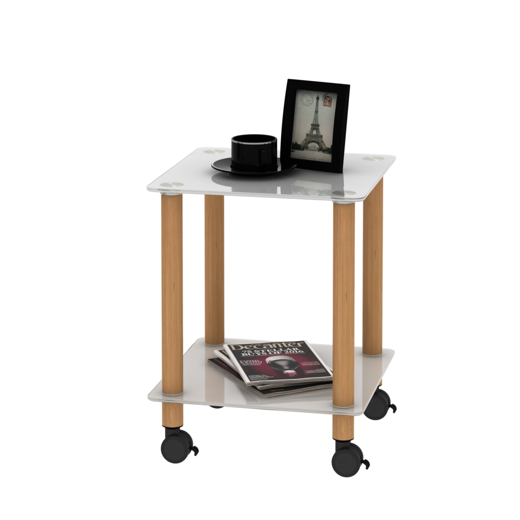 2 Tiers Space Saving End Table Modern Design Night Stand with Storage Shelve- White+Oak
