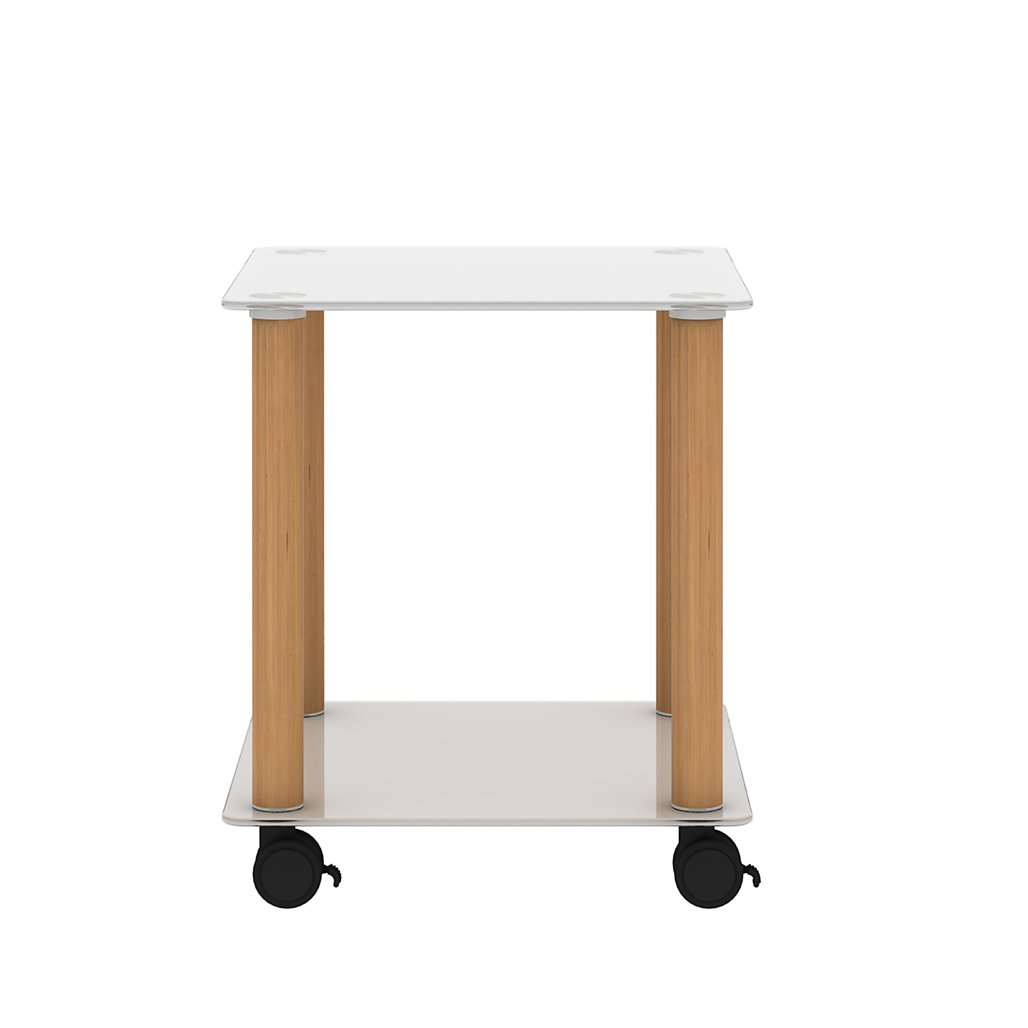 2 Tiers Space Saving End Table Modern Design Night Stand with Storage Shelve- White+Oak