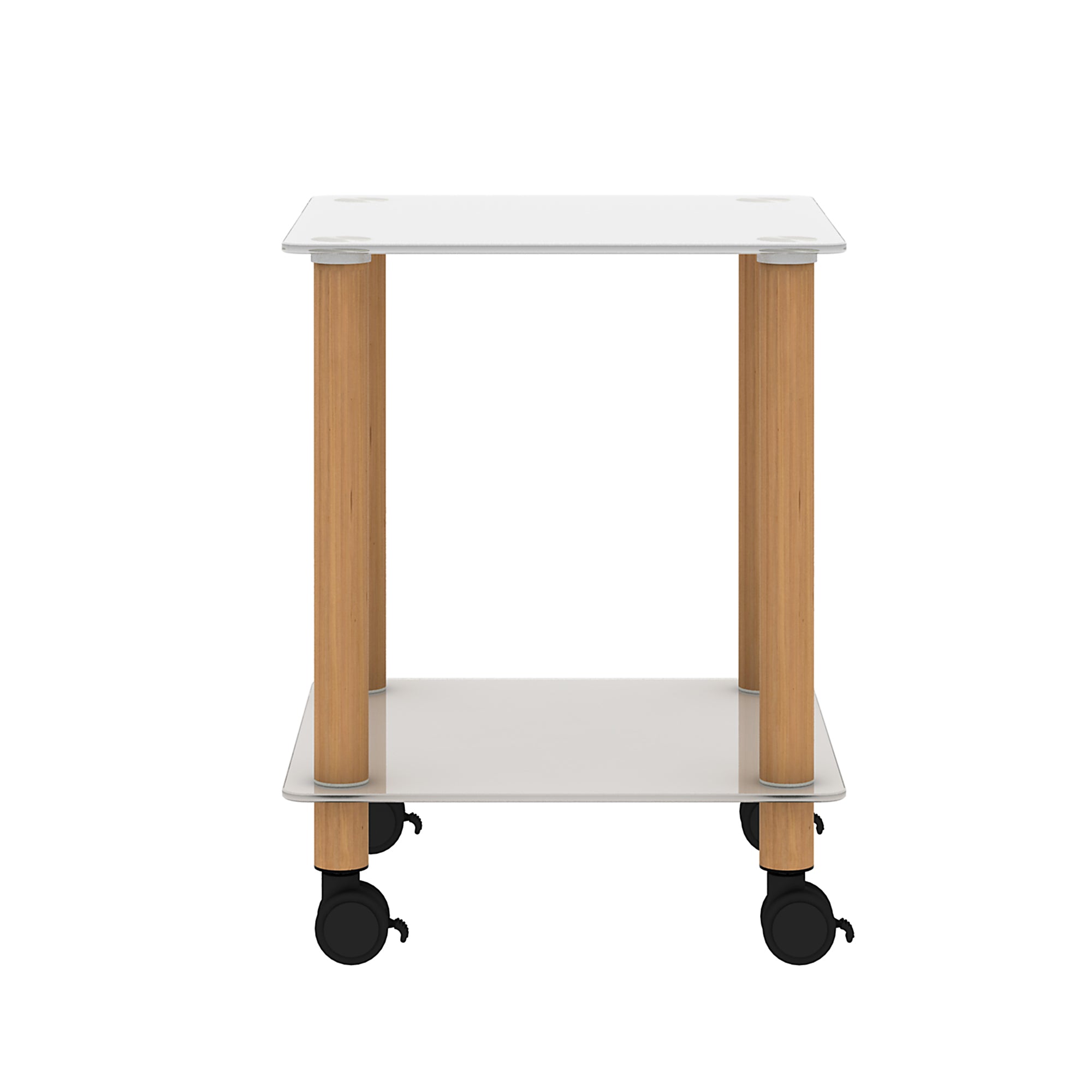 2 Tiers Space Saving End Table Modern Design Night Stand with Storage Shelve- White+Oak