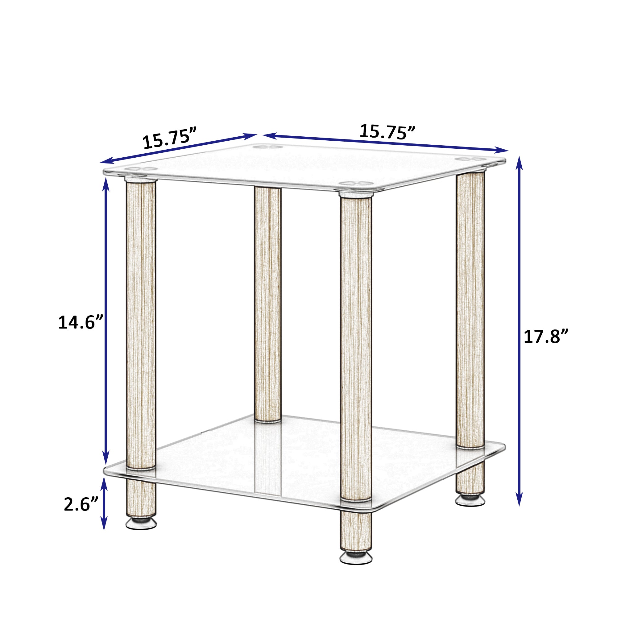 2 Tiers Space Saving End Table Modern Design Night Stand with Storage Shelve- White+Oak