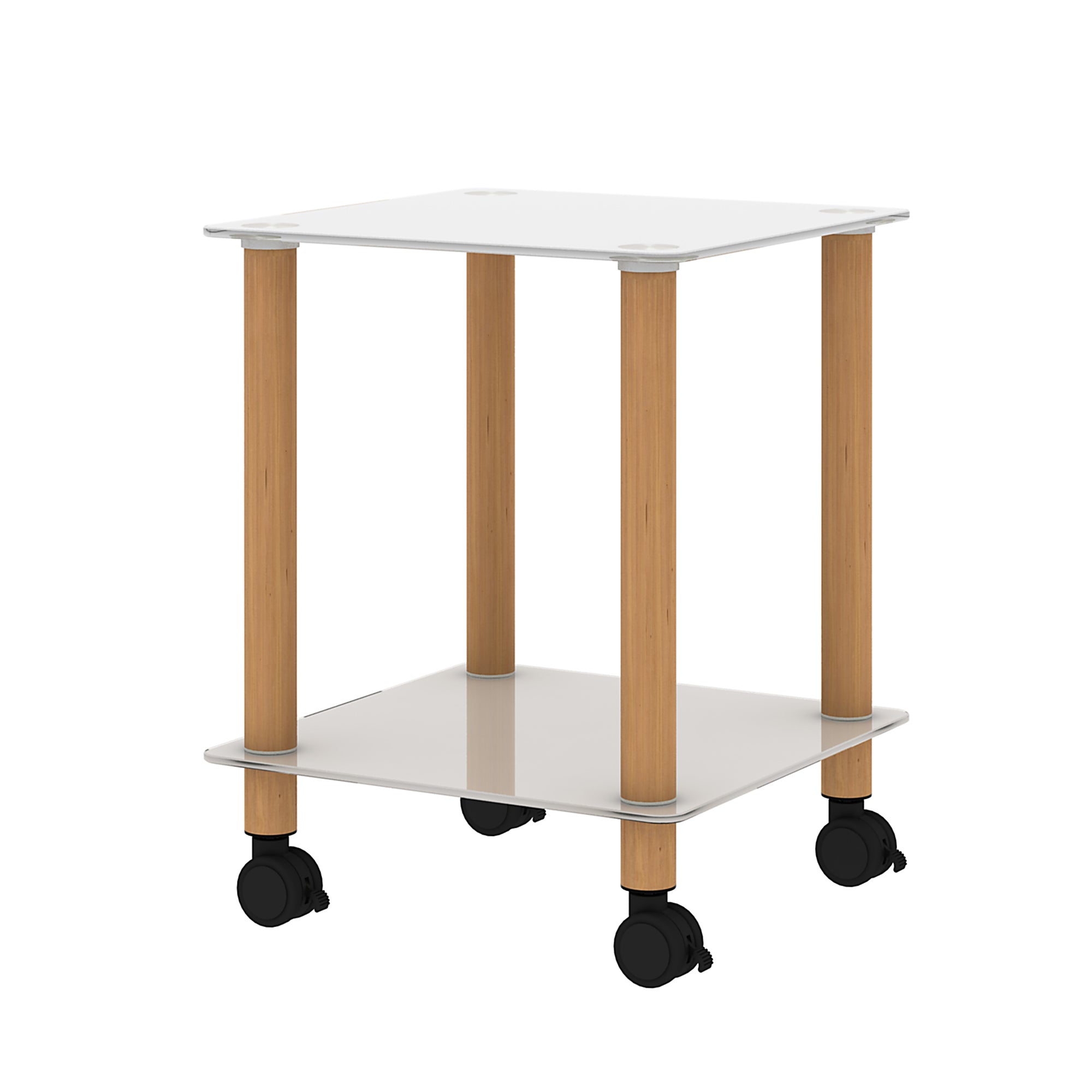 2 Tiers Space Saving End Table Modern Design Night Stand with Storage Shelve- White+Oak