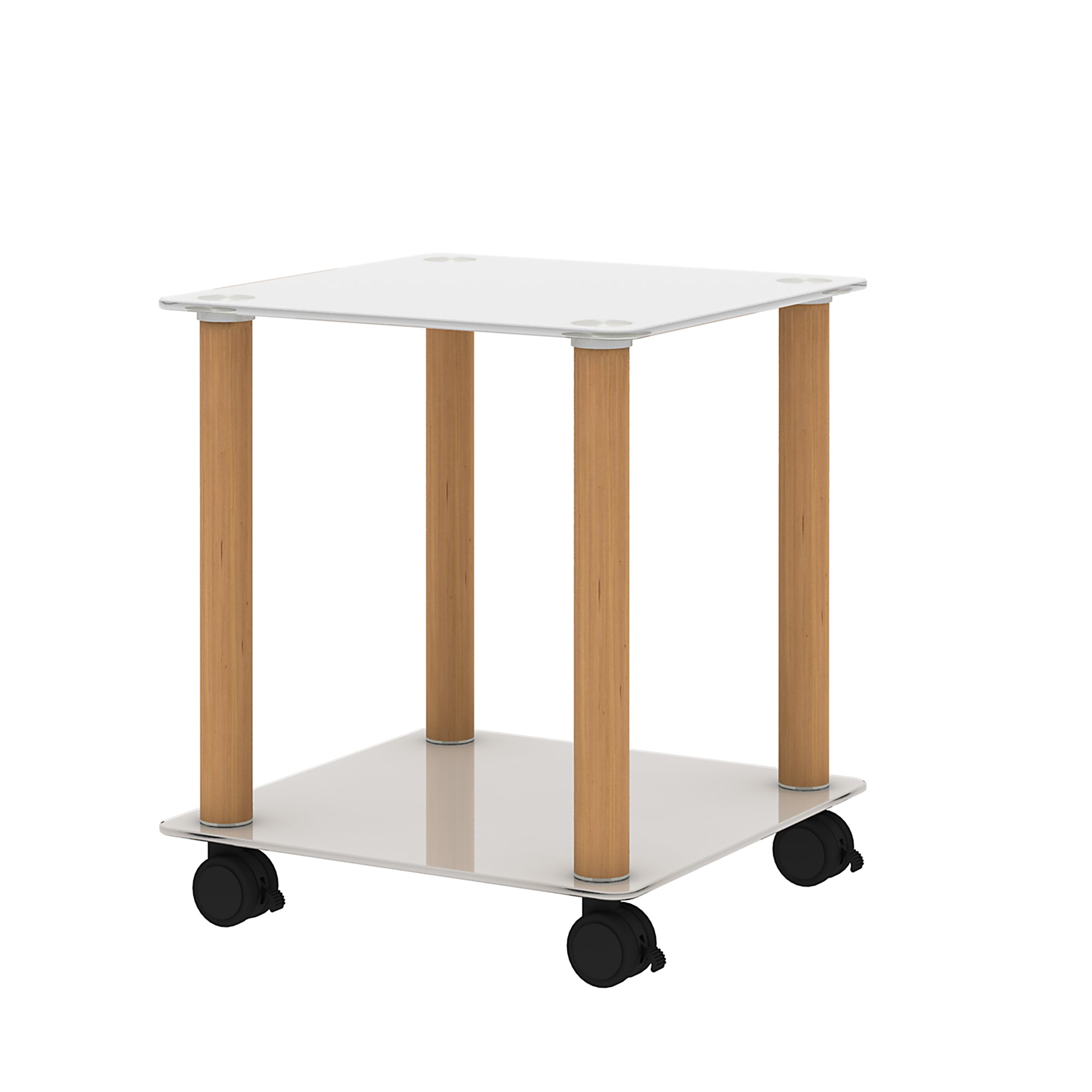 2 Tiers Space Saving End Table Modern Design Night Stand with Storage Shelve- White+Oak