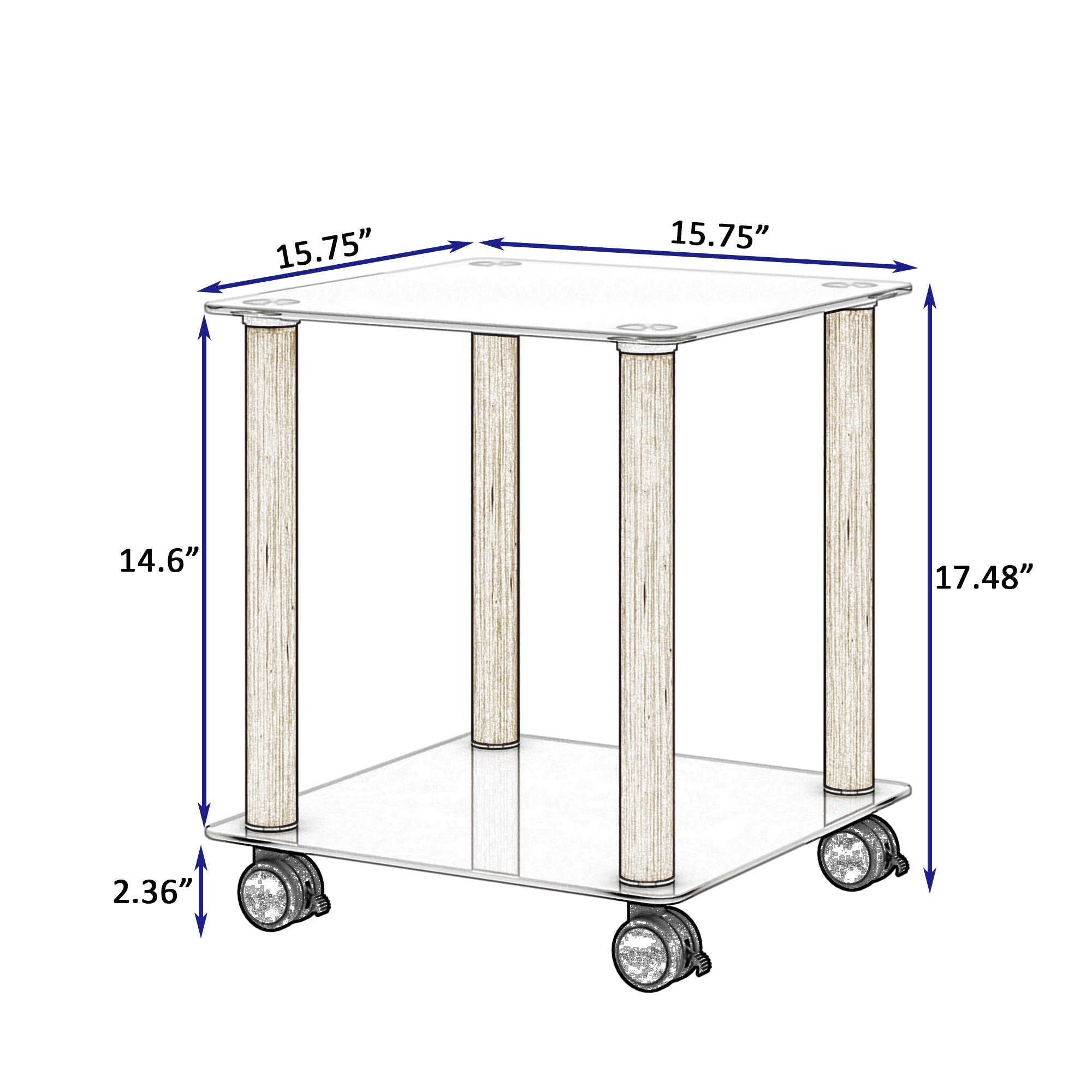 2 Tiers Space Saving End Table Modern Design Night Stand with Storage Shelve- White+Oak