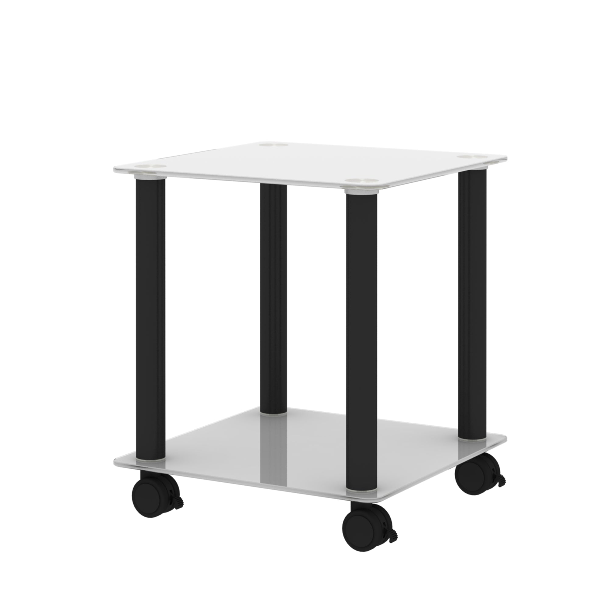 2 Tiers Space Saving End Table Modern Design Night Stand with Storage Shelve- White+Black