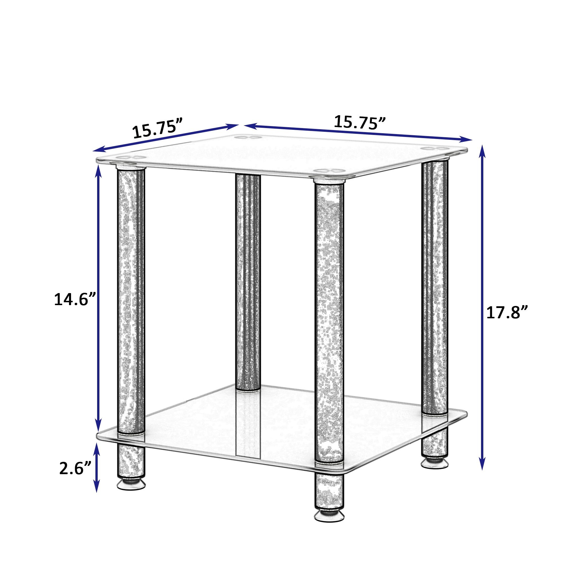 2 Tiers Space Saving End Table Modern Design Night Stand with Storage Shelve- White+Black
