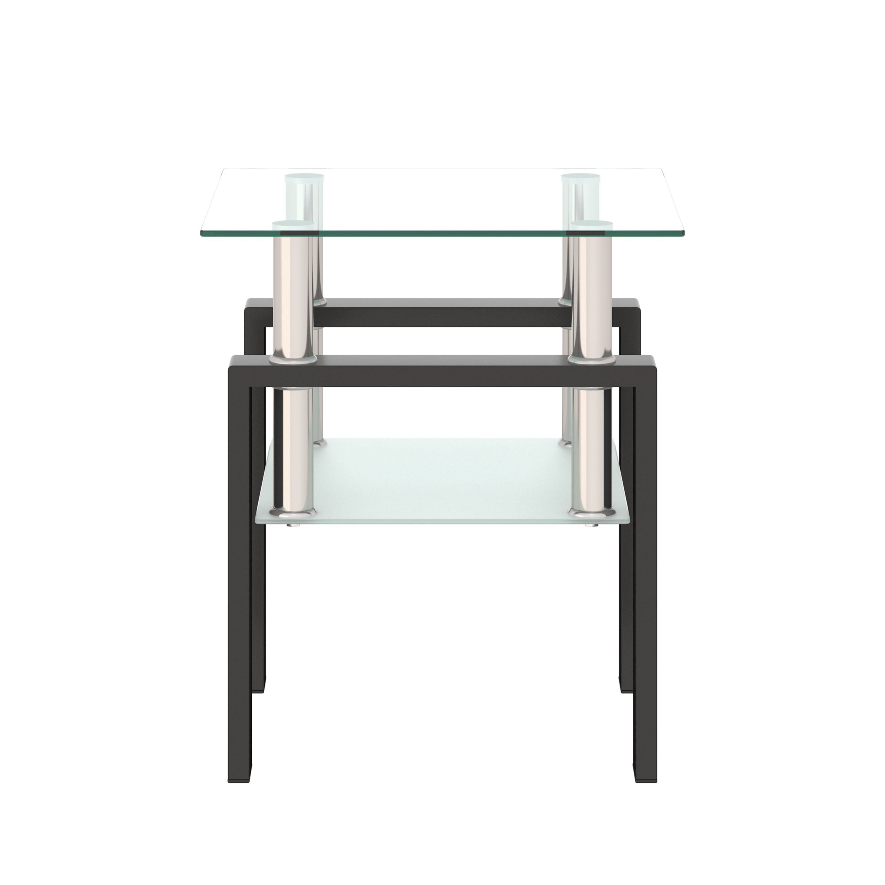 Tempered Glass Bedside Corner Coffee Table Contemporary End Table in Black