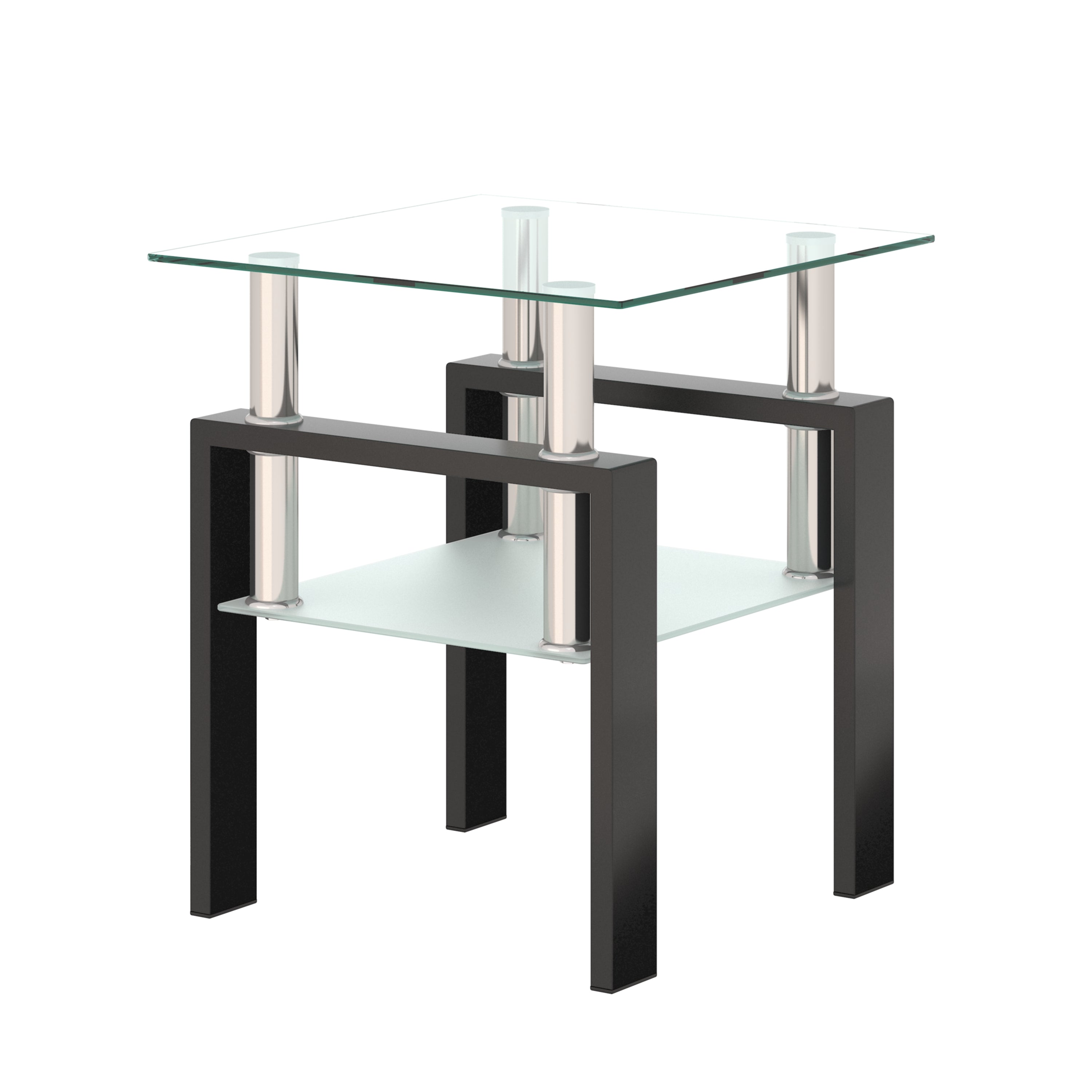 Tempered Glass Bedside Corner Coffee Table Contemporary End Table in Black