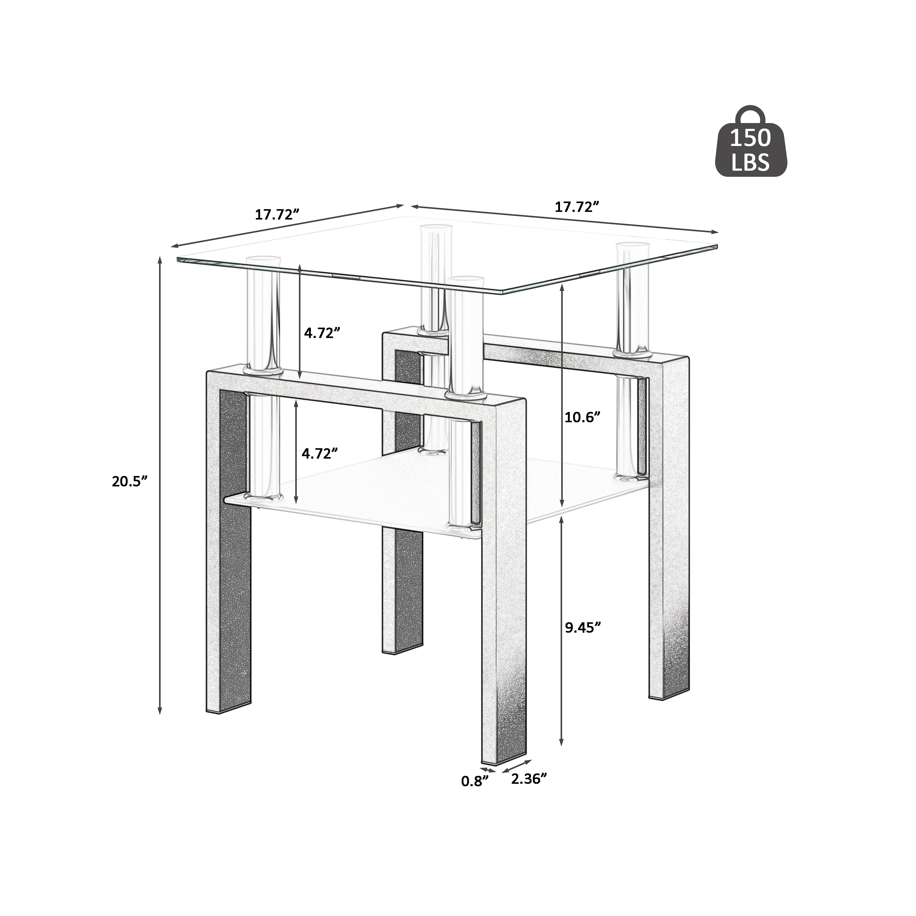 Tempered Glass Bedside Corner Coffee Table Contemporary End Table in Black
