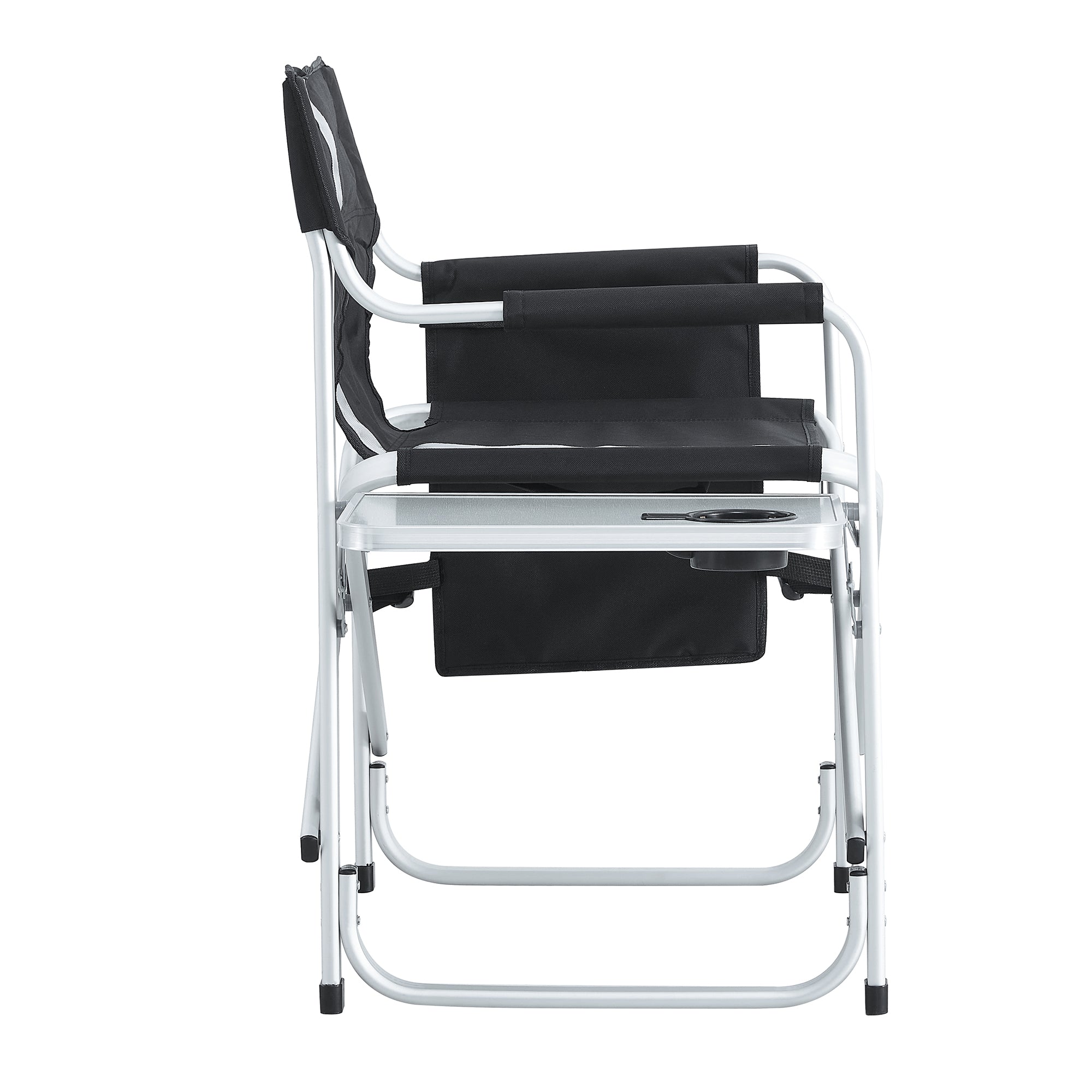 Padded Folding Indoor and Outdoor Chair with Side Table and Storage Pockets